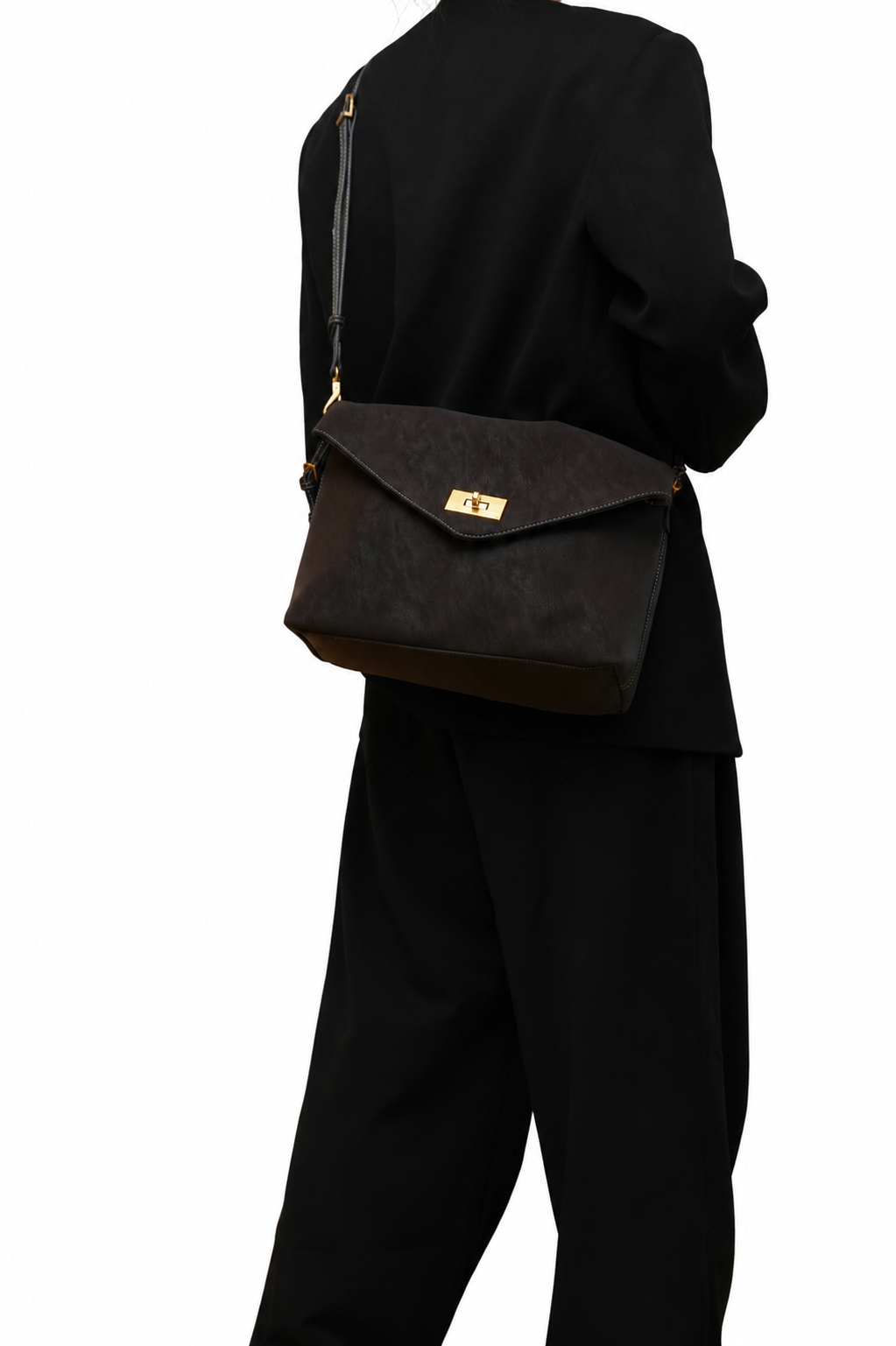 CEFIRO Envelope Shoulder Bag – Brown Vegan Leather Crossbody Clutch Bag