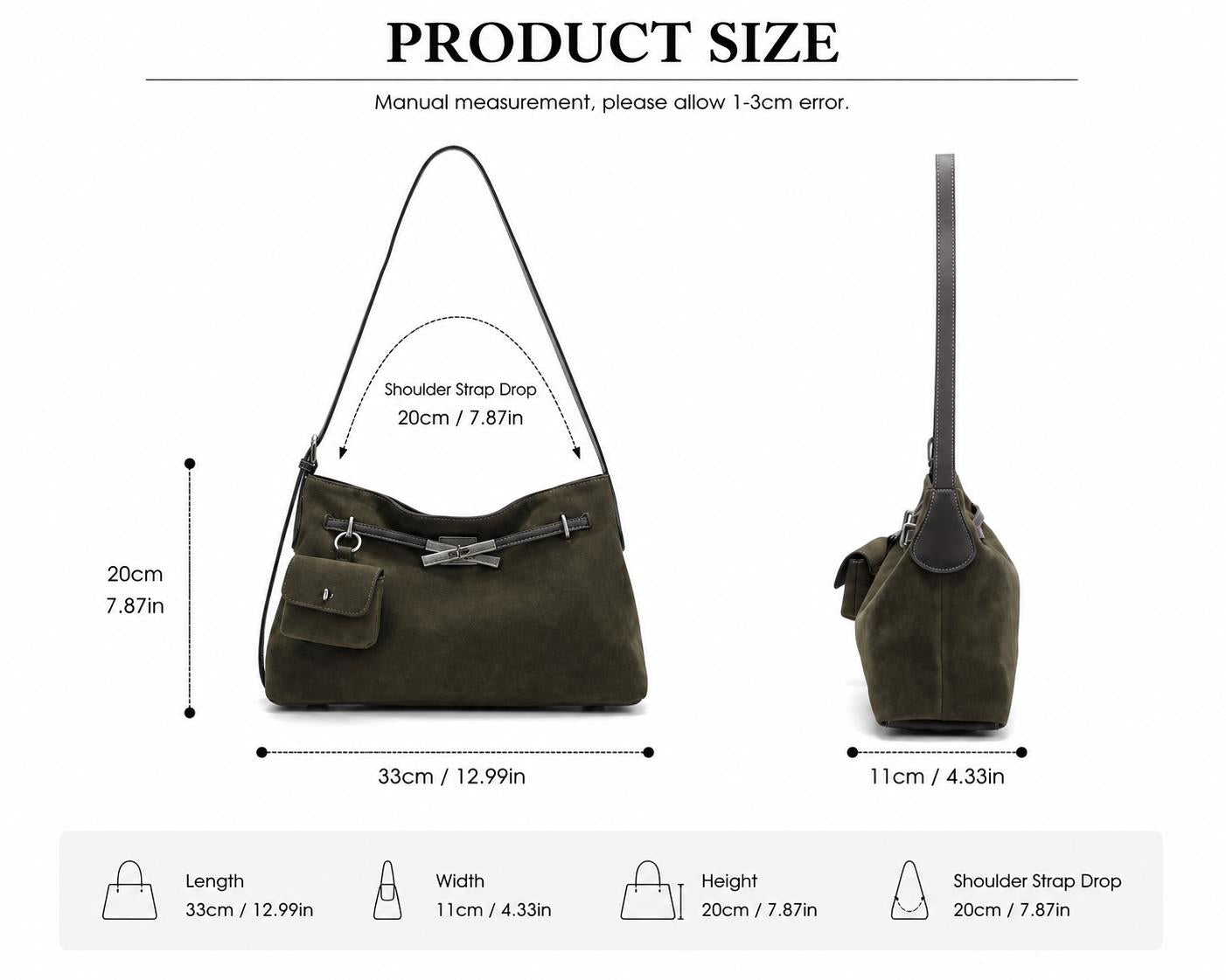 The Urban Shoulder Bag - Stylish Urban Shoulder Bag Crossbody with Silver Hardware and Detachable Strap for Everyday Use