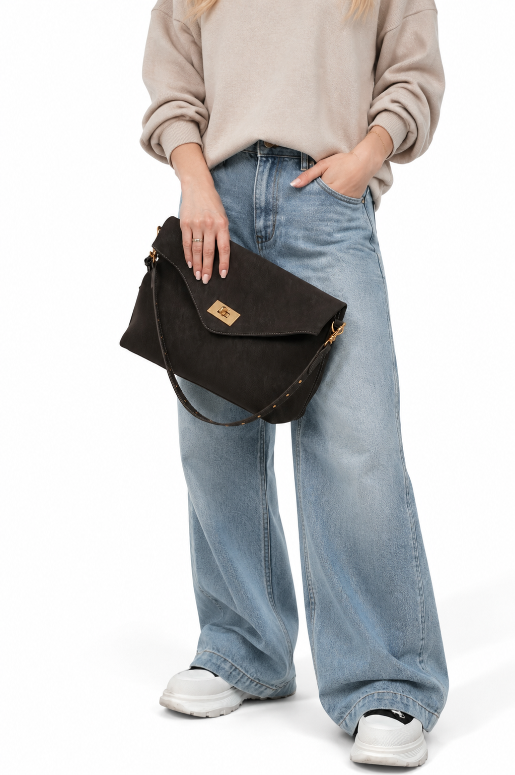CEFIRO Envelope Shoulder Bag – Brown Vegan Leather Crossbody Clutch Bag
