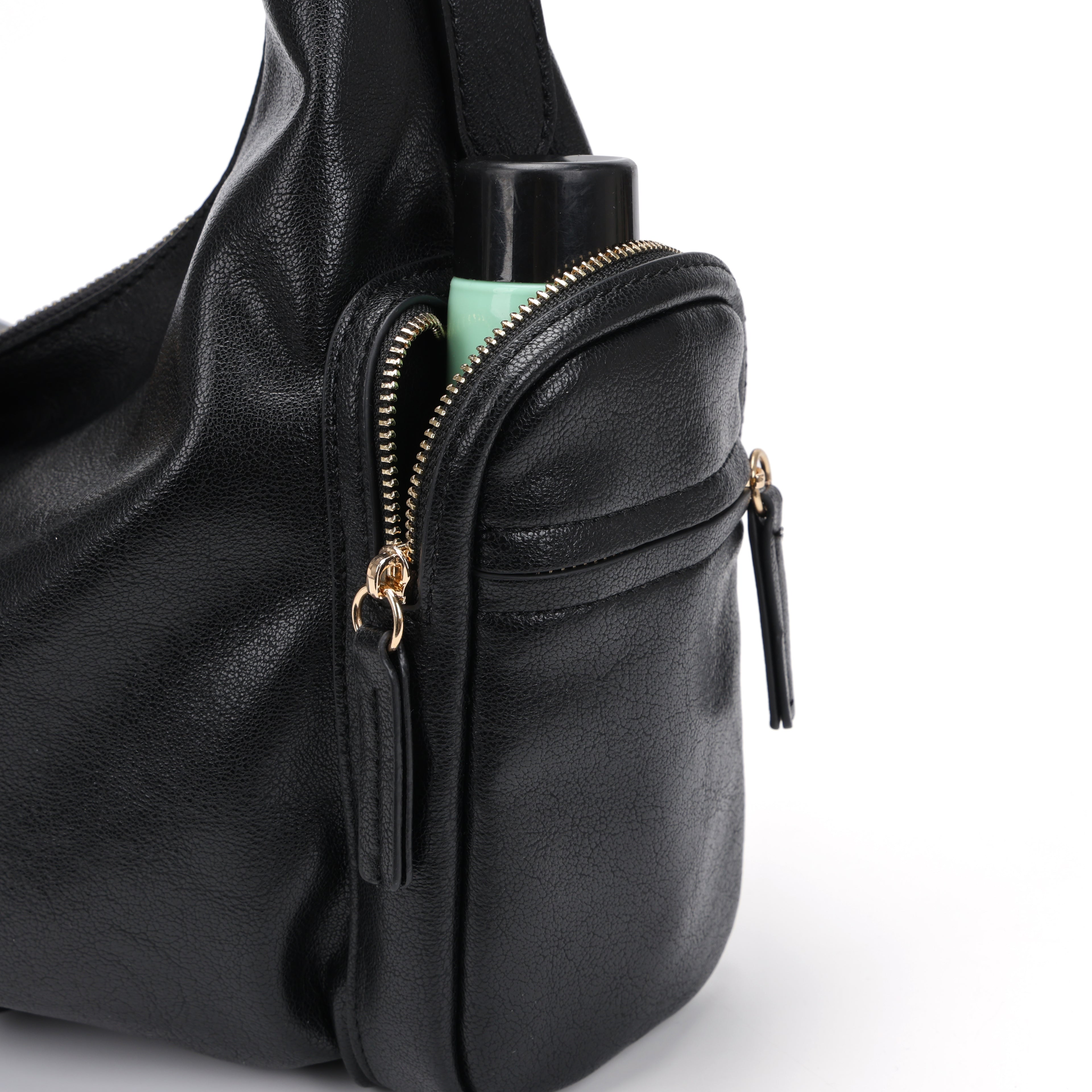 CEFIRO Soft Lambskin Shoulder Bag – Black Crescent Hobo Bag with Adjustable Strap