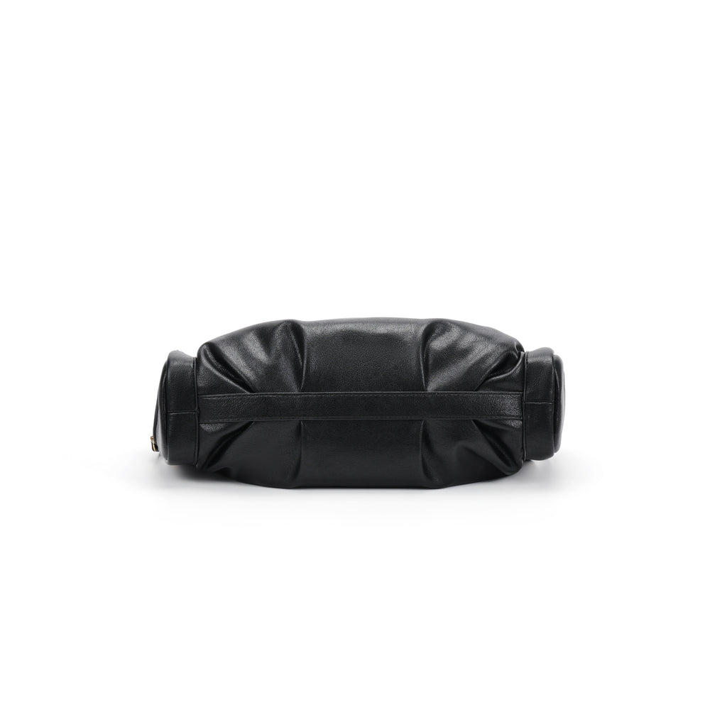 CEFIRO Soft Lambskin Shoulder Bag – Black Crescent Hobo Bag with Adjustable Strap