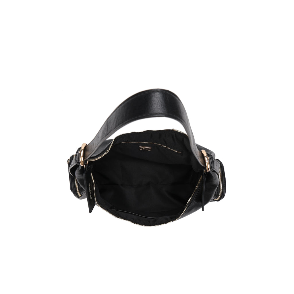 CEFIRO Soft Lambskin Shoulder Bag – Black Crescent Hobo Bag with Adjustable Strap