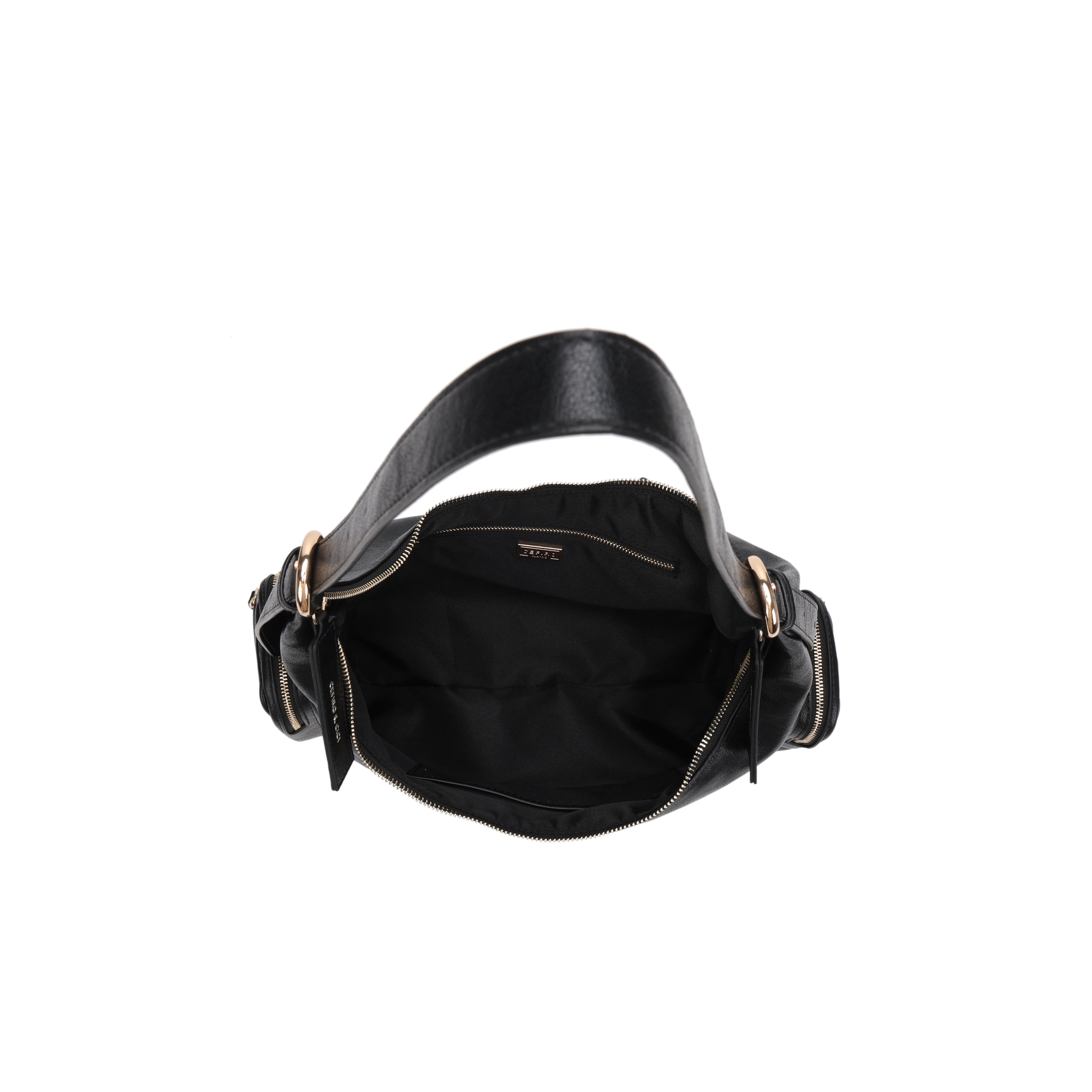 CEFIRO Soft Lambskin Shoulder Bag – Black Crescent Hobo Bag with Adjustable Strap