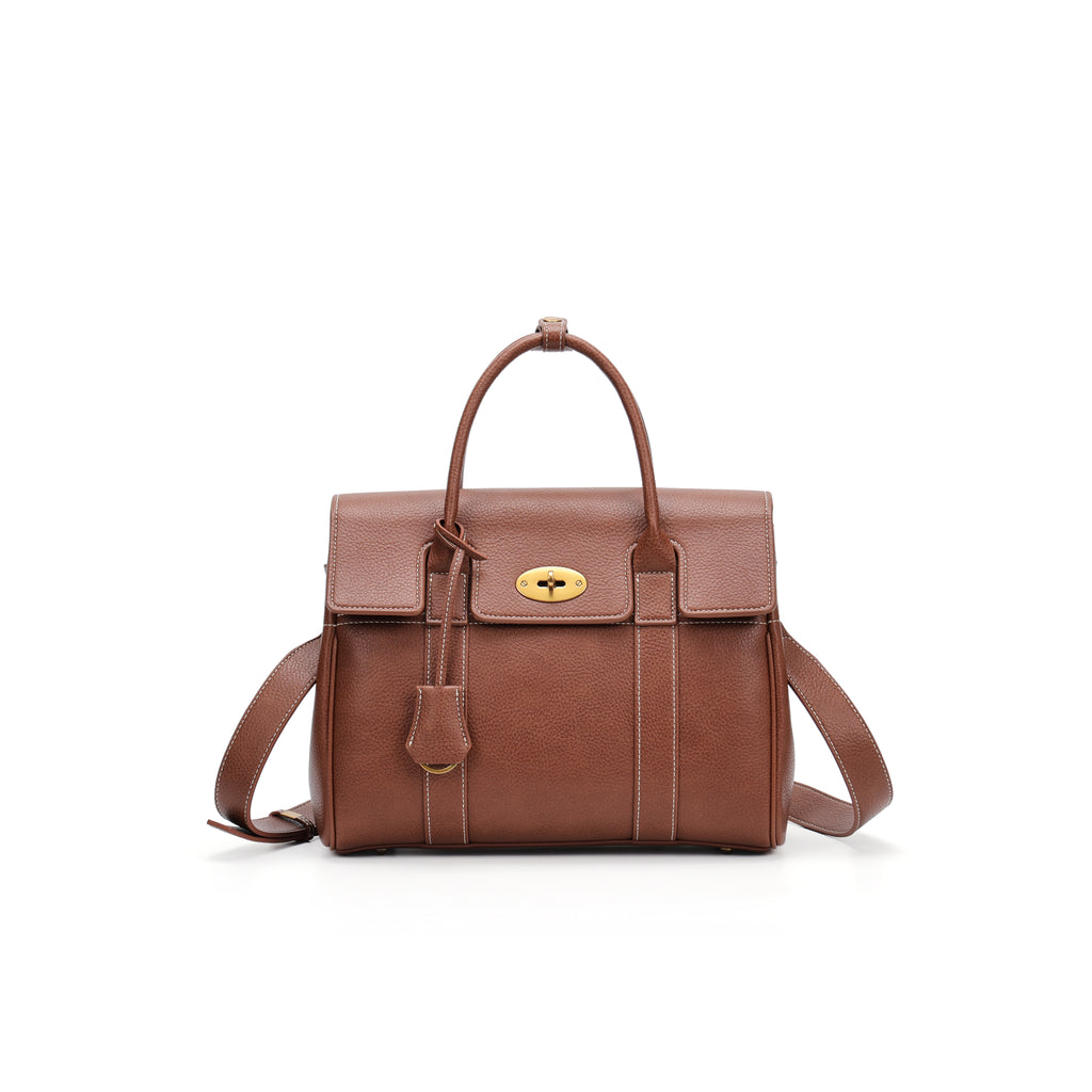 Elegant Structured Leather Top Handle Bag for Women – Vintage Shoulder & Crossbody Handbag