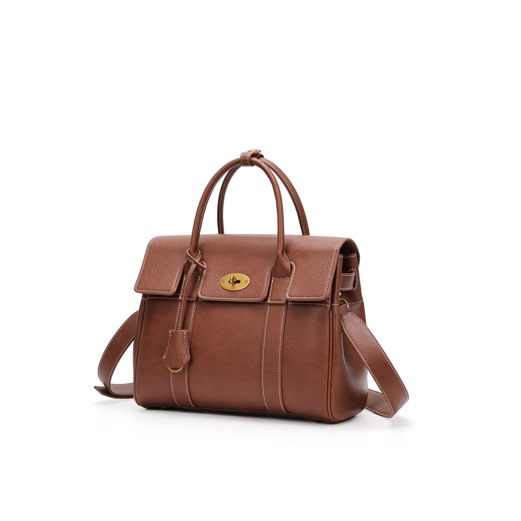 Elegant Structured Leather Top Handle Bag for Women – Vintage Shoulder & Crossbody Handbag
