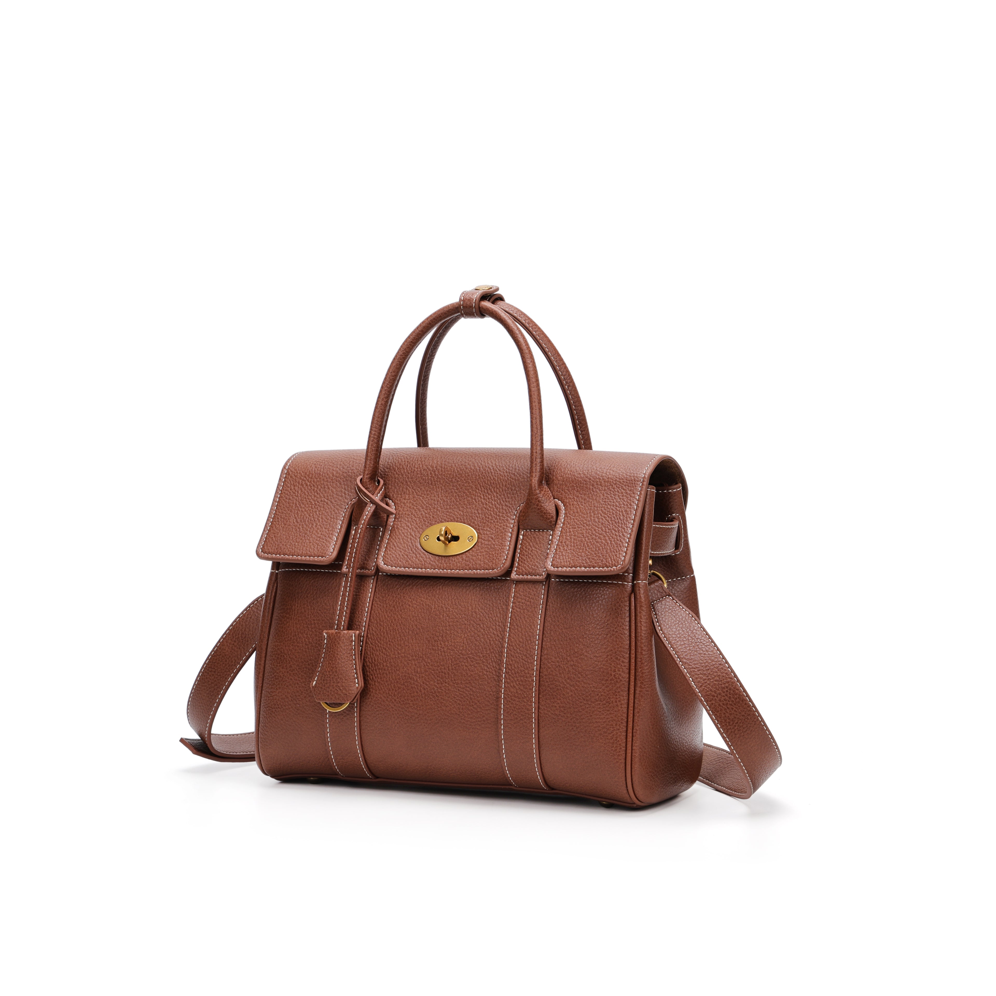 Elegant Structured Leather Top Handle Bag for Women – Vintage Shoulder & Crossbody Handbag