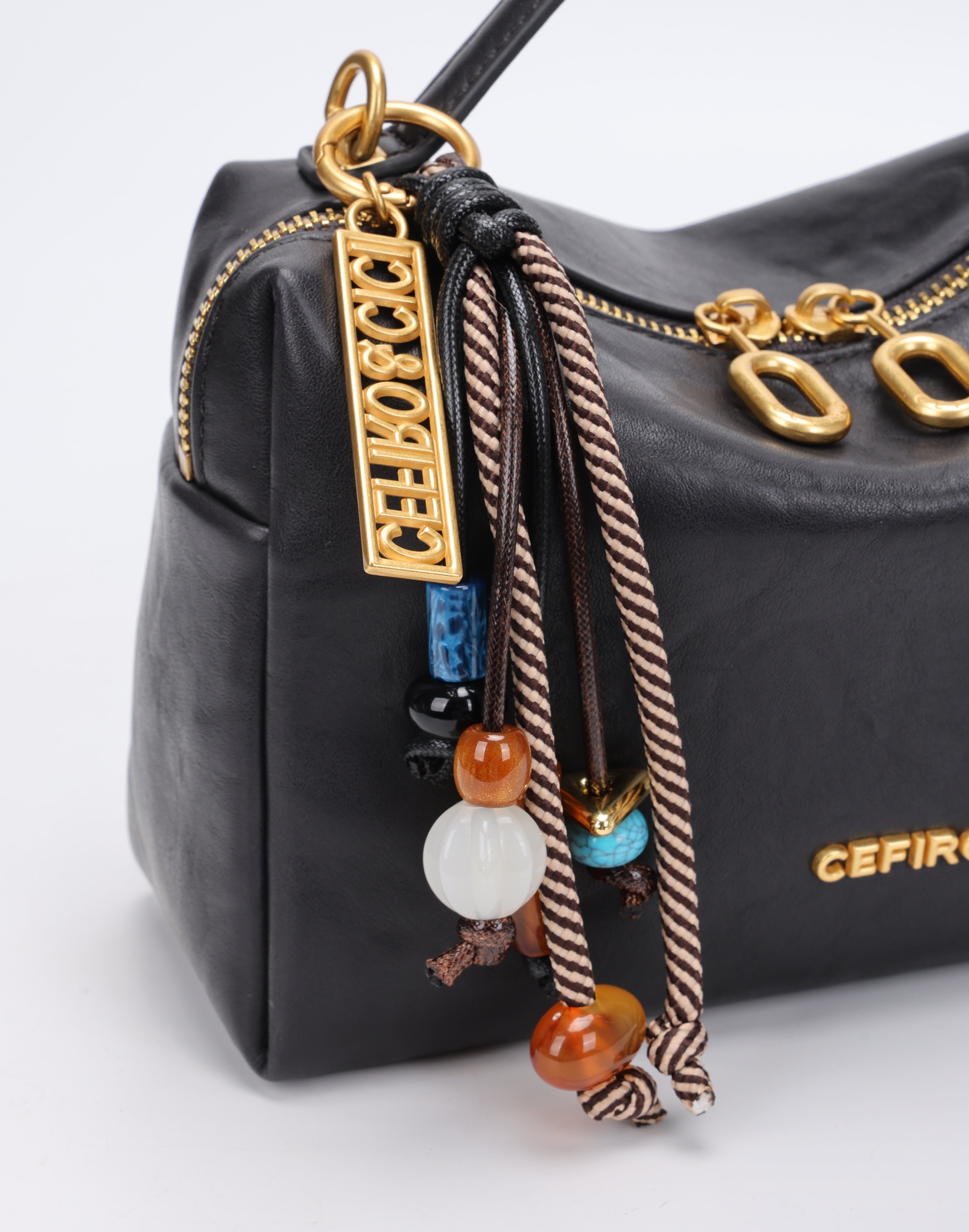 CEFIRO Structured Mini Shoulder Bag – Black Vegan Leather Crossbody & Top Handle Bag