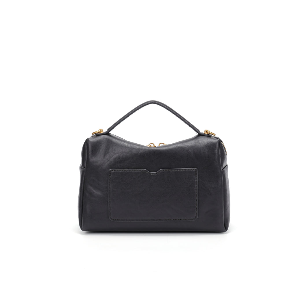 CEFIRO Structured Mini Shoulder Bag – Black Vegan Leather Crossbody & Top Handle Bag
