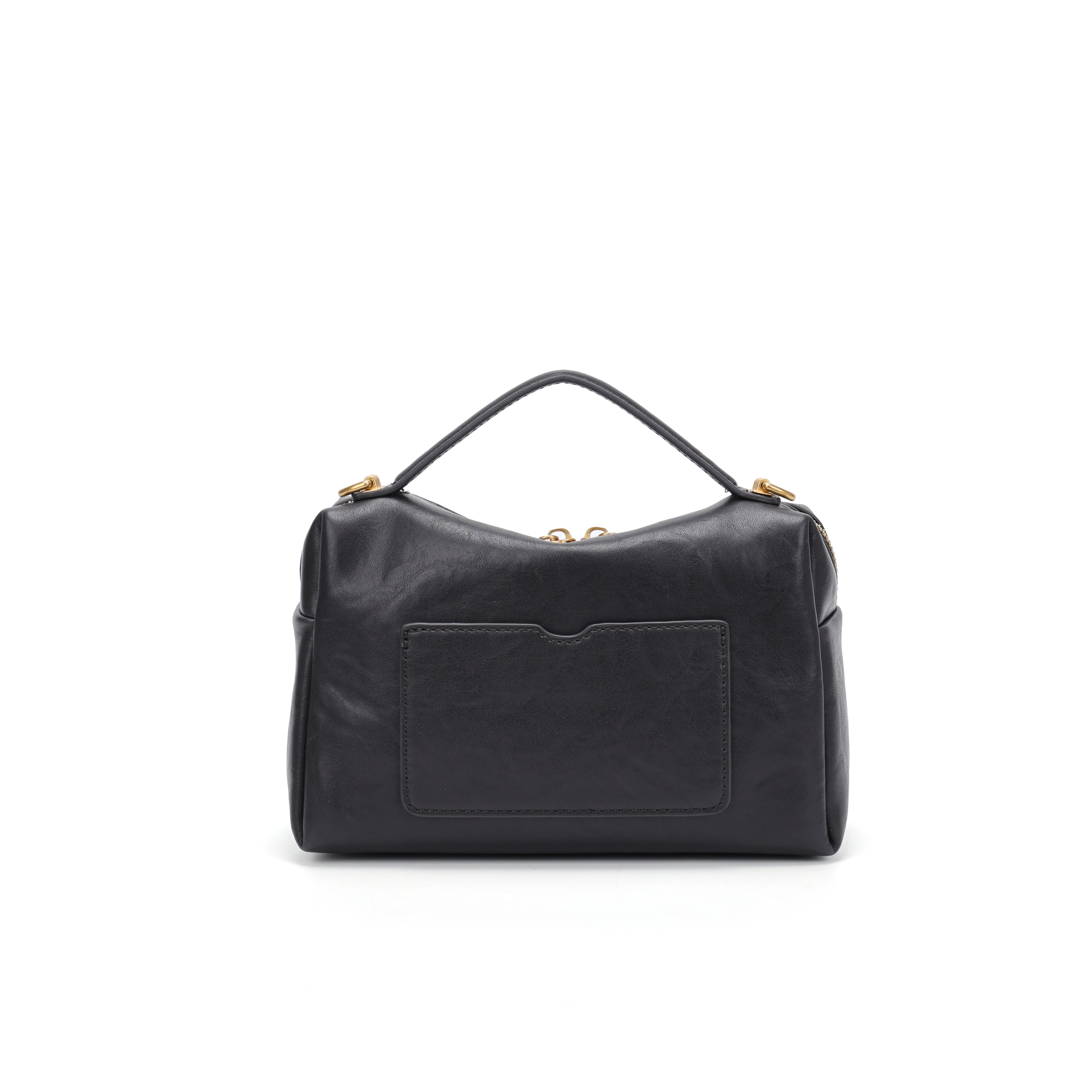 CEFIRO Structured Mini Shoulder Bag – Black Vegan Leather Crossbody & Top Handle Bag