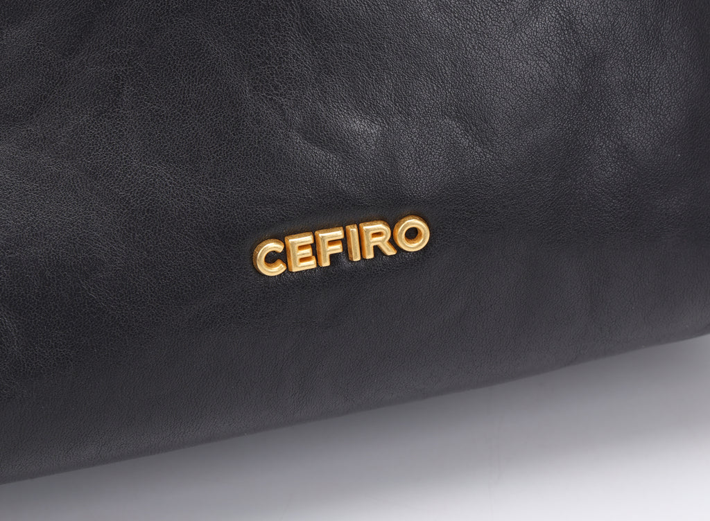 CEFIRO Structured Mini Shoulder Bag – Black Vegan Leather Crossbody & Top Handle Bag