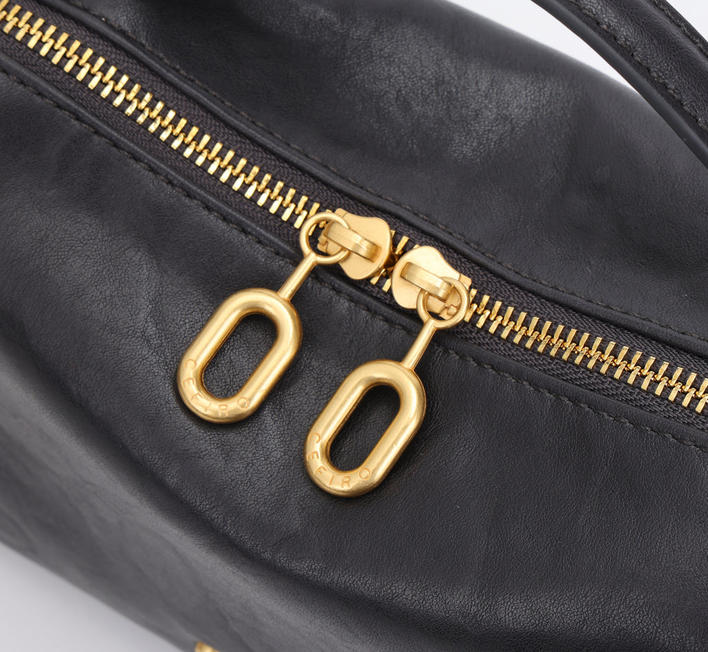 CEFIRO Structured Mini Shoulder Bag – Black Vegan Leather Crossbody & Top Handle Bag