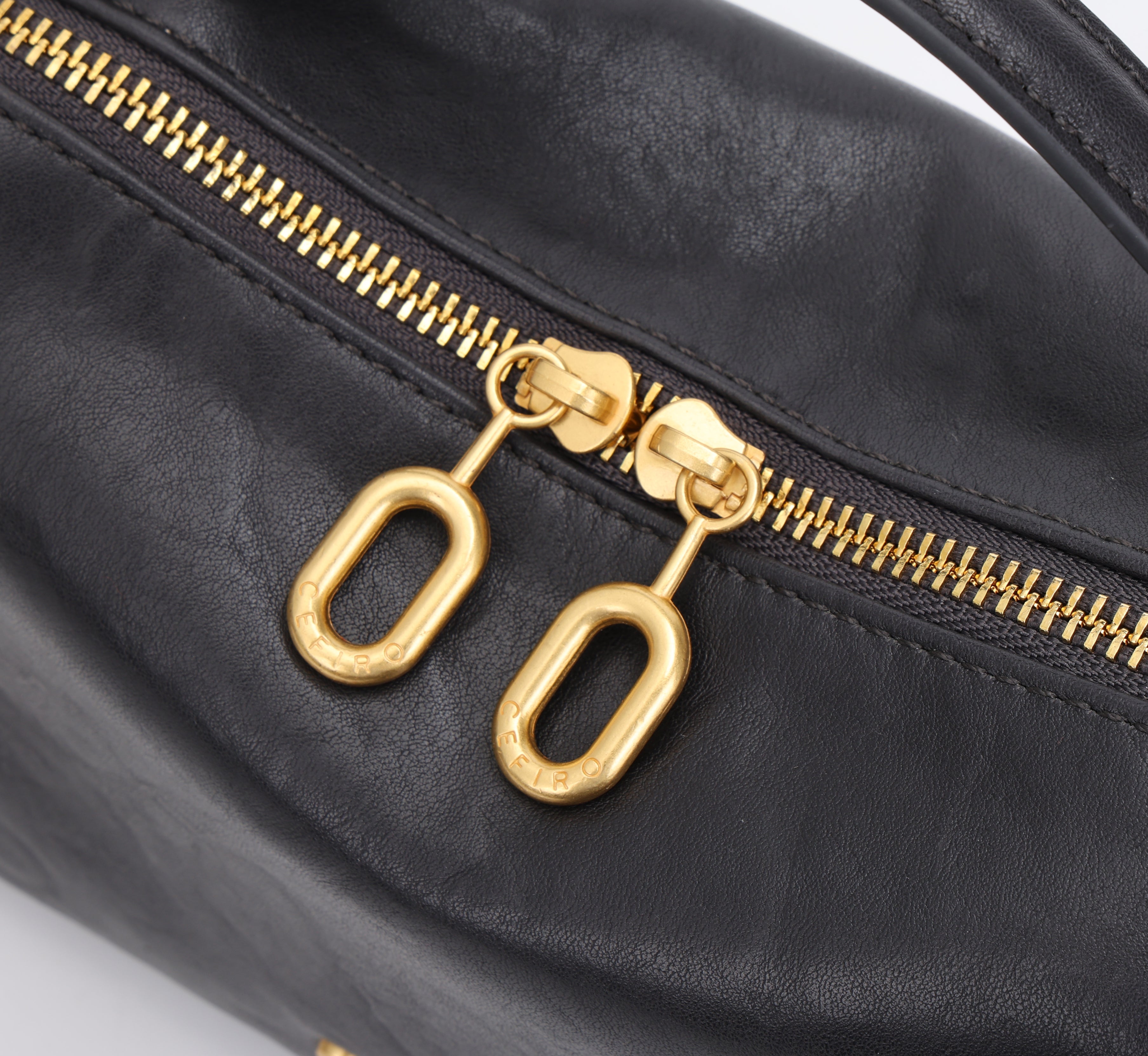 CEFIRO Structured Mini Shoulder Bag – Black Vegan Leather Crossbody & Top Handle Bag