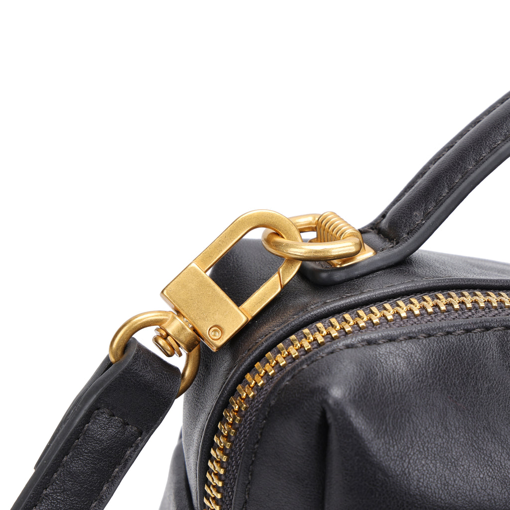 CEFIRO Structured Mini Shoulder Bag – Black Vegan Leather Crossbody & Top Handle Bag