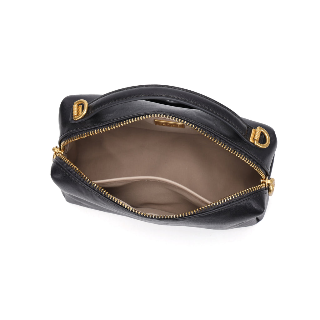 CEFIRO Structured Mini Shoulder Bag – Black Vegan Leather Crossbody & Top Handle Bag