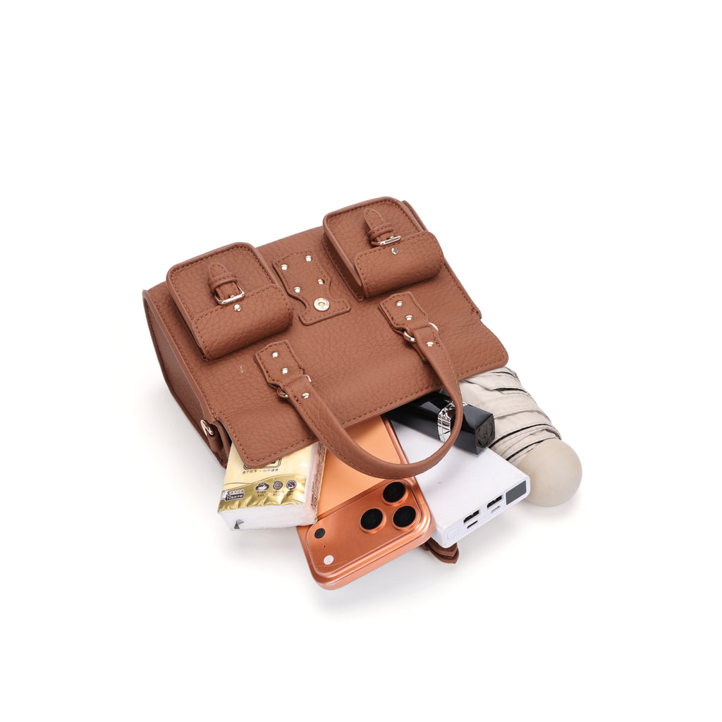 Cefiro Roxanne Bag Mini - Chic Artificial Leather Handbag with Golden Hardware & Detachable Strap for Everyday Use