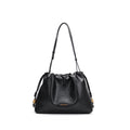 CEFIRO Soft Slouchy Shoulder Bag – Black Vegan Leather Drawstring Hobo Bag