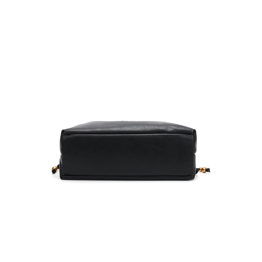 CEFIRO Soft Slouchy Shoulder Bag – Black Vegan Leather Drawstring Hobo Bag