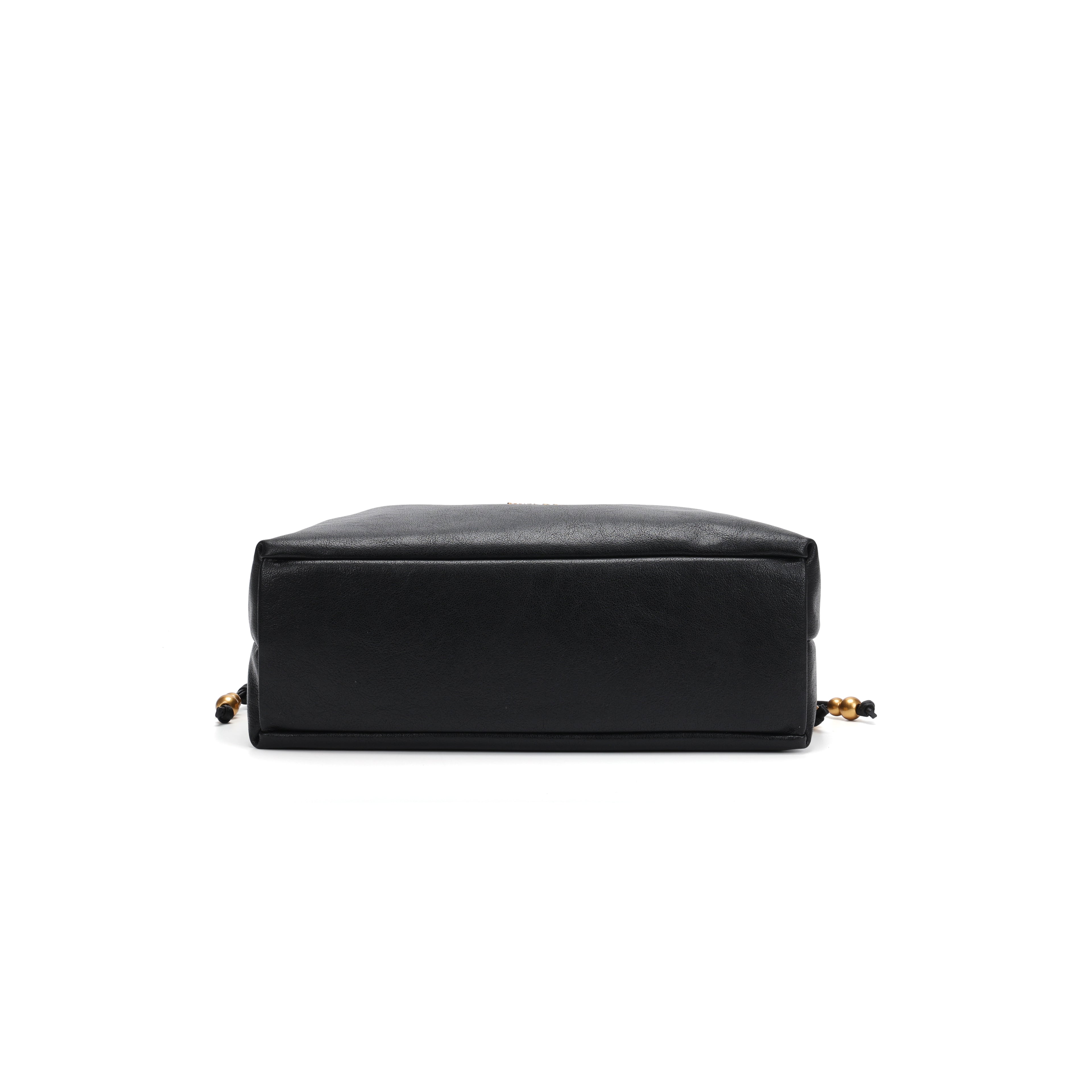 CEFIRO Soft Slouchy Shoulder Bag – Black Vegan Leather Drawstring Hobo Bag