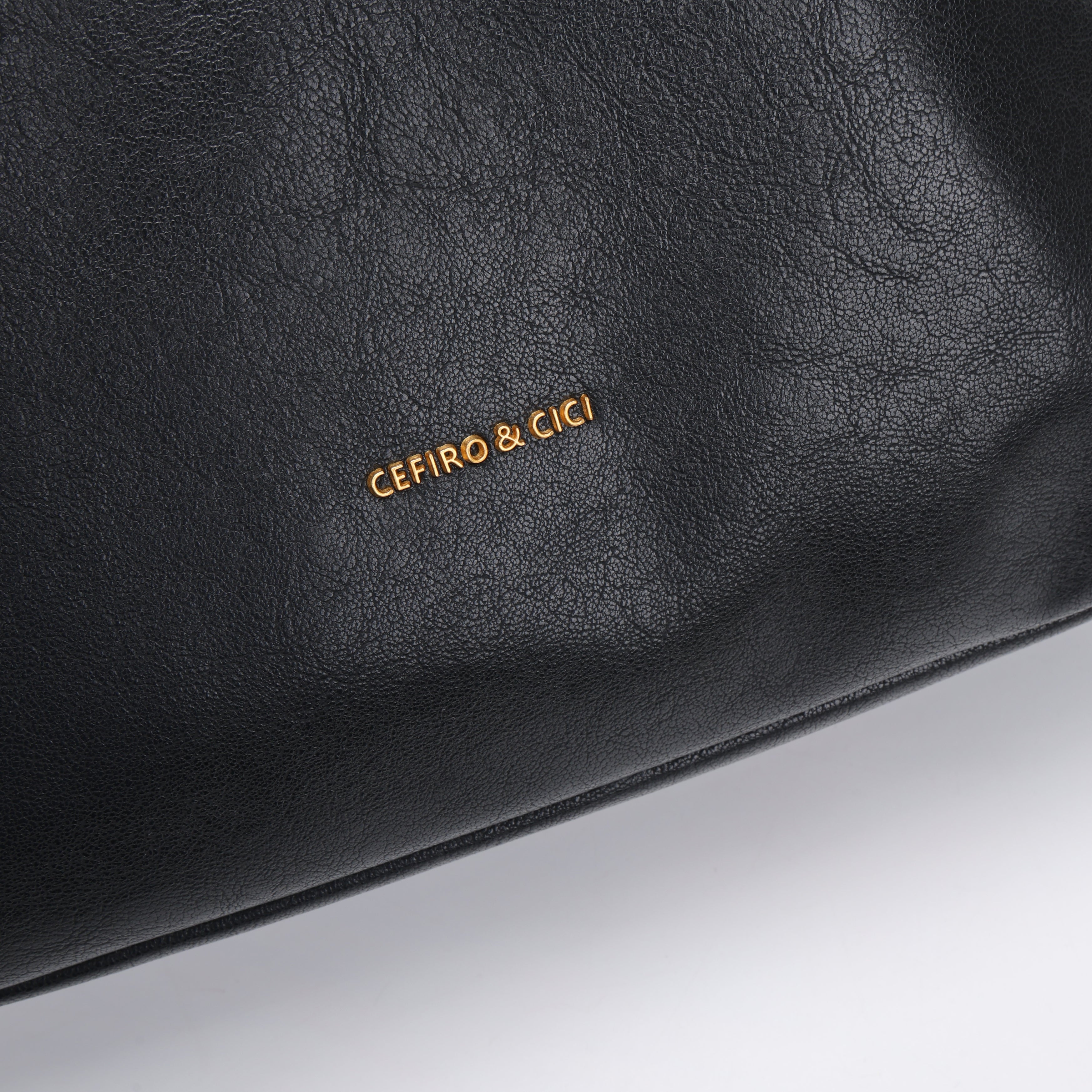 CEFIRO Soft Slouchy Shoulder Bag – Black Vegan Leather Drawstring Hobo Bag