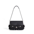 CEFIRO Vintage Multi-Pocket Shoulder Bag – Black Leather Crossbody Messenger Bag