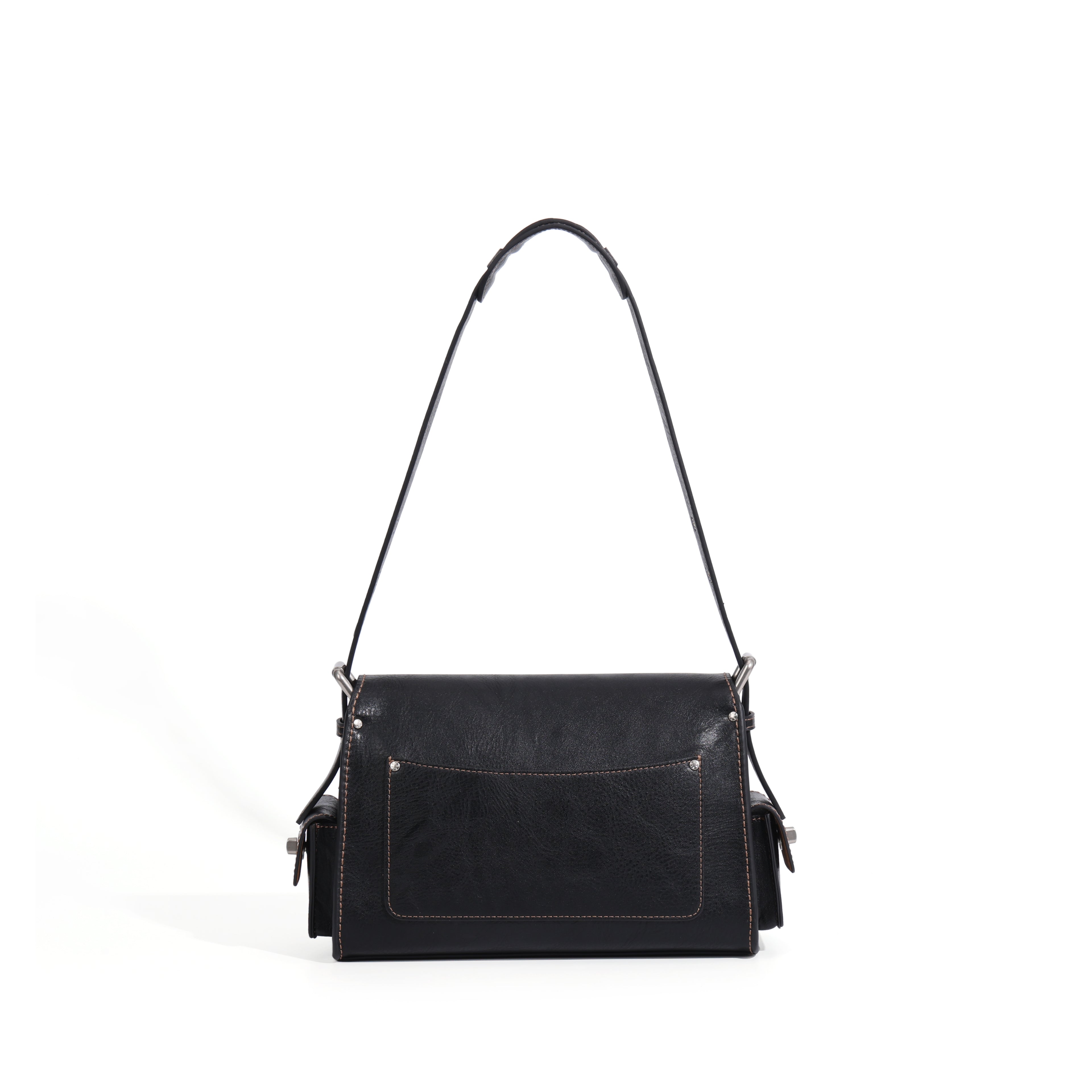 CEFIRO Vintage Multi-Pocket Shoulder Bag – Black Leather Crossbody Messenger Bag