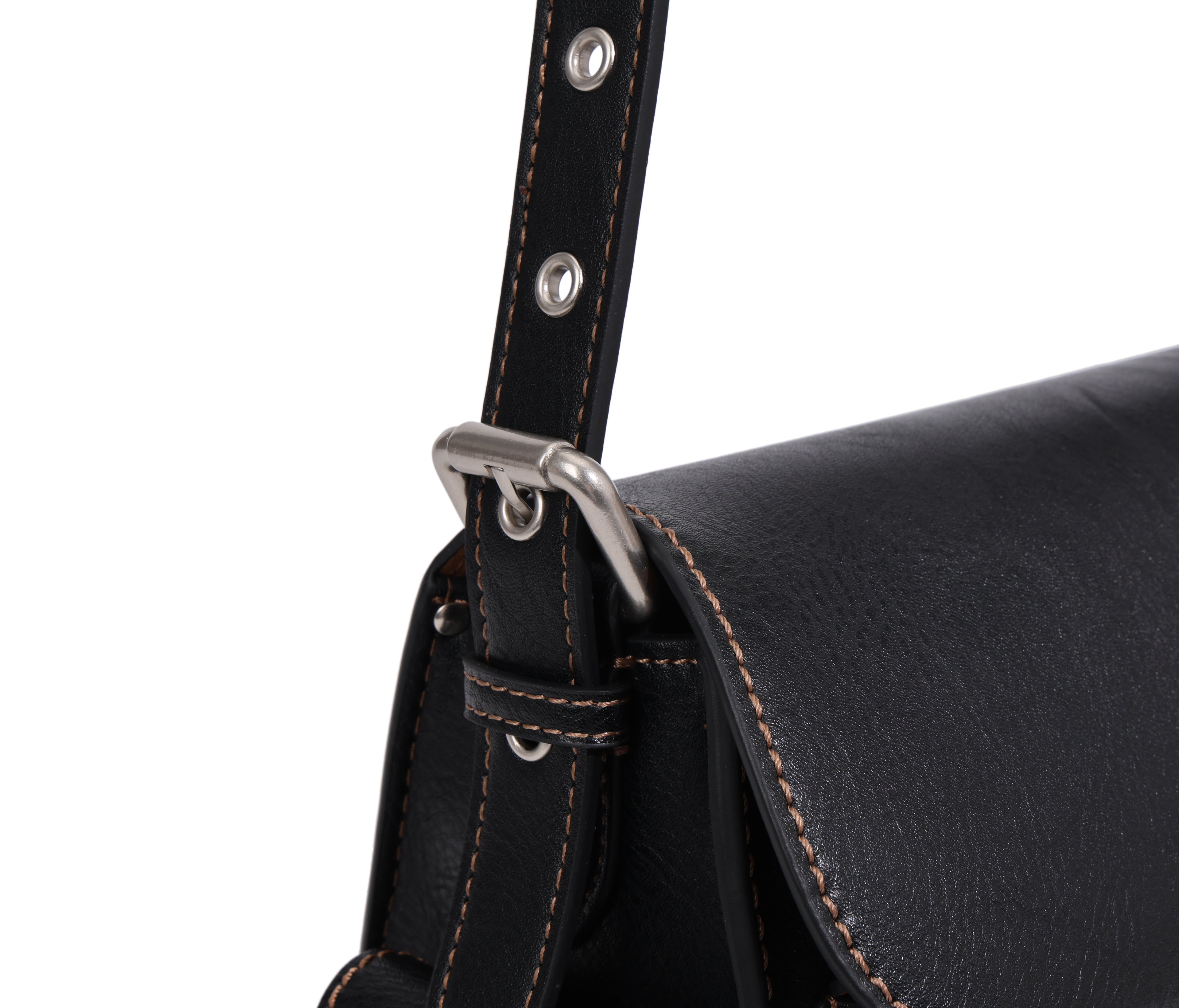 CEFIRO Vintage Multi-Pocket Shoulder Bag – Black Leather Crossbody Messenger Bag