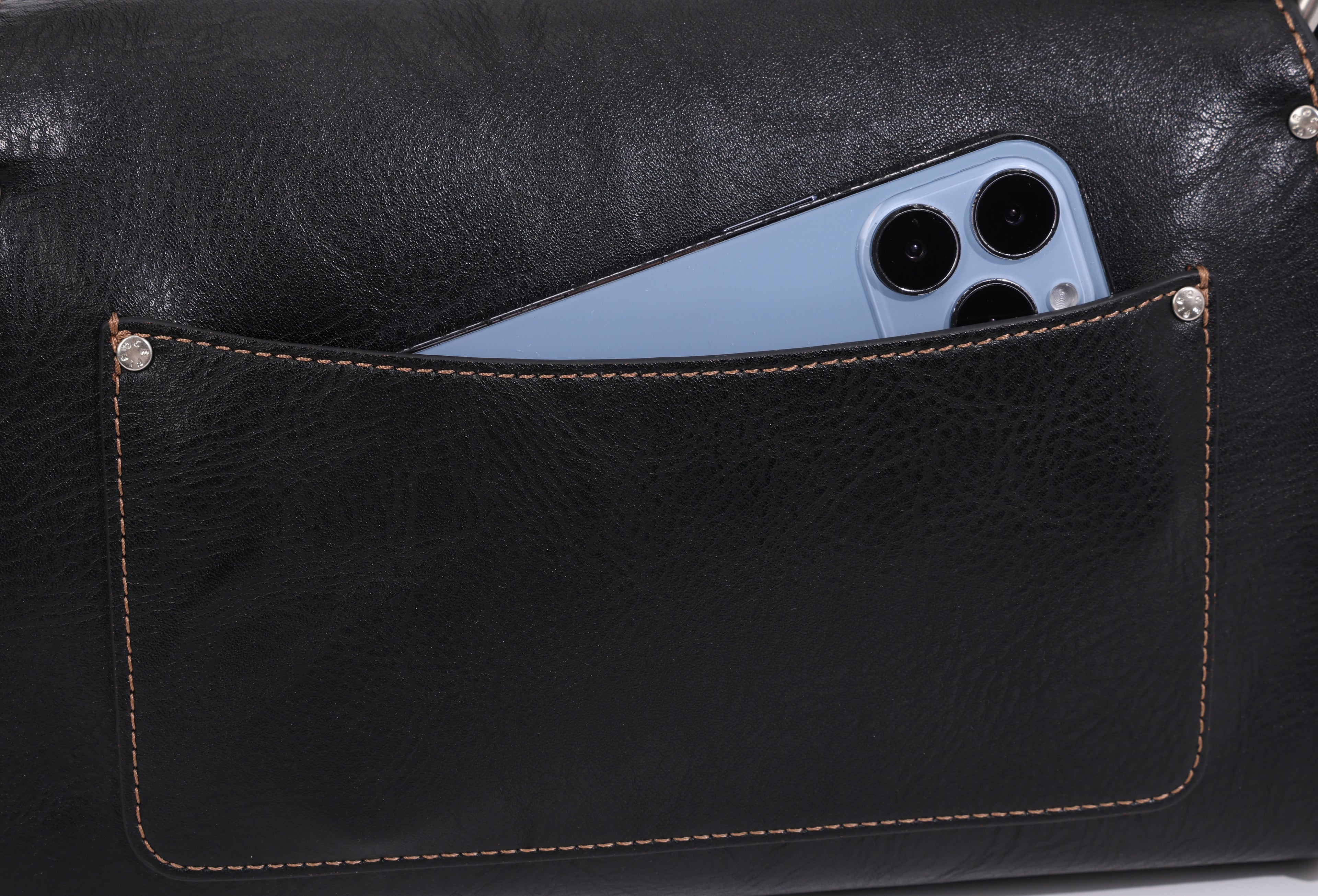 CEFIRO Vintage Multi-Pocket Shoulder Bag – Black Leather Crossbody Messenger Bag