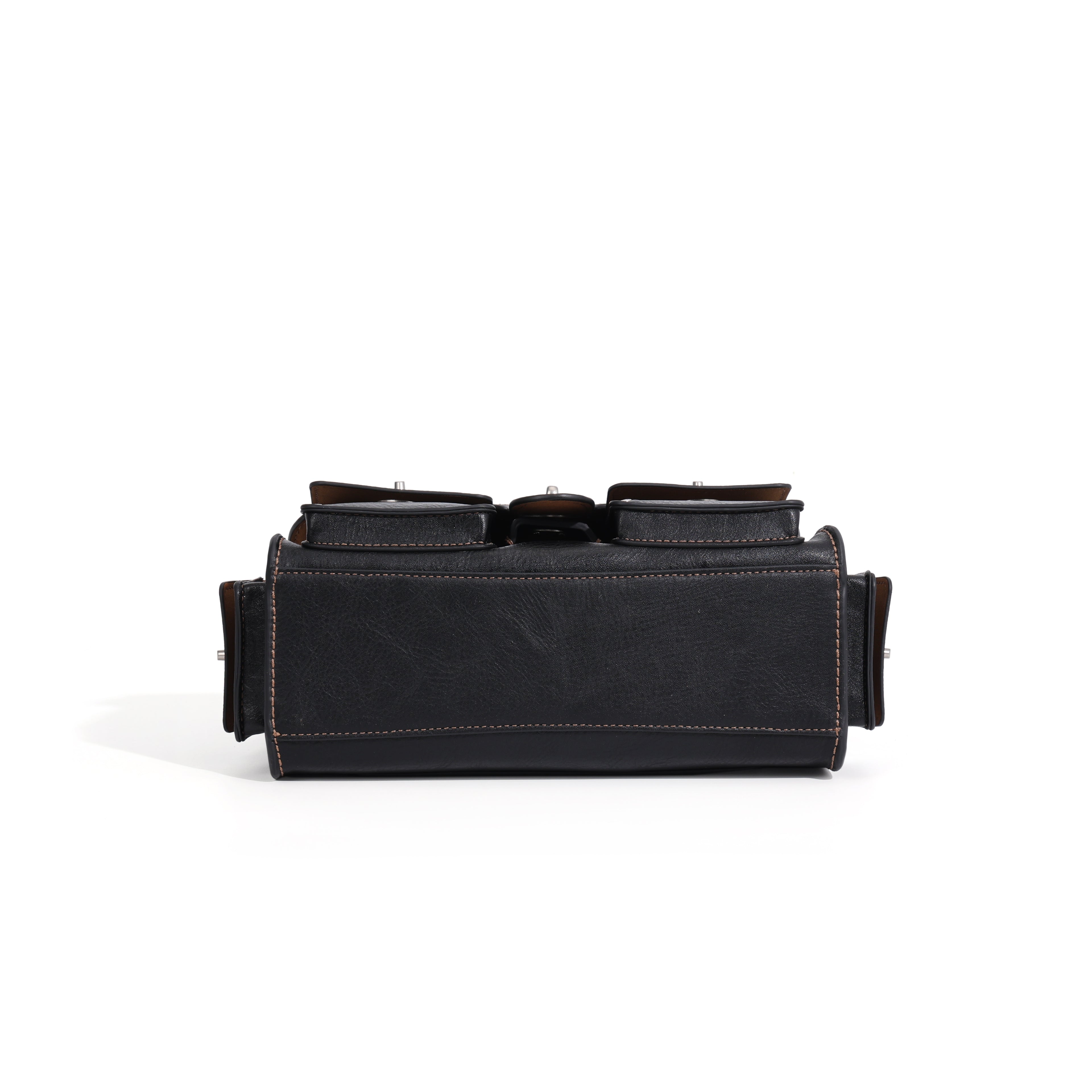 CEFIRO Vintage Multi-Pocket Shoulder Bag – Black Leather Crossbody Messenger Bag