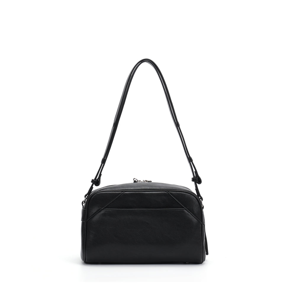 CEFIRO Moto Studded Shoulder Bag – Black Vegan Leather Crossbody Bag