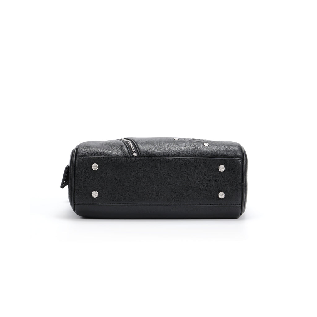 CEFIRO Moto Studded Shoulder Bag – Black Vegan Leather Crossbody Bag