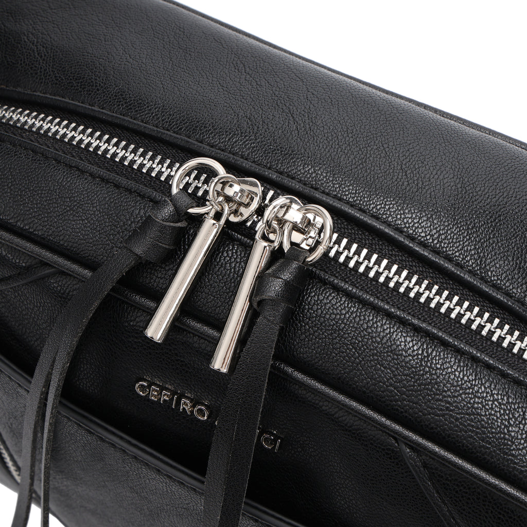 CEFIRO Moto Studded Shoulder Bag – Black Vegan Leather Crossbody Bag