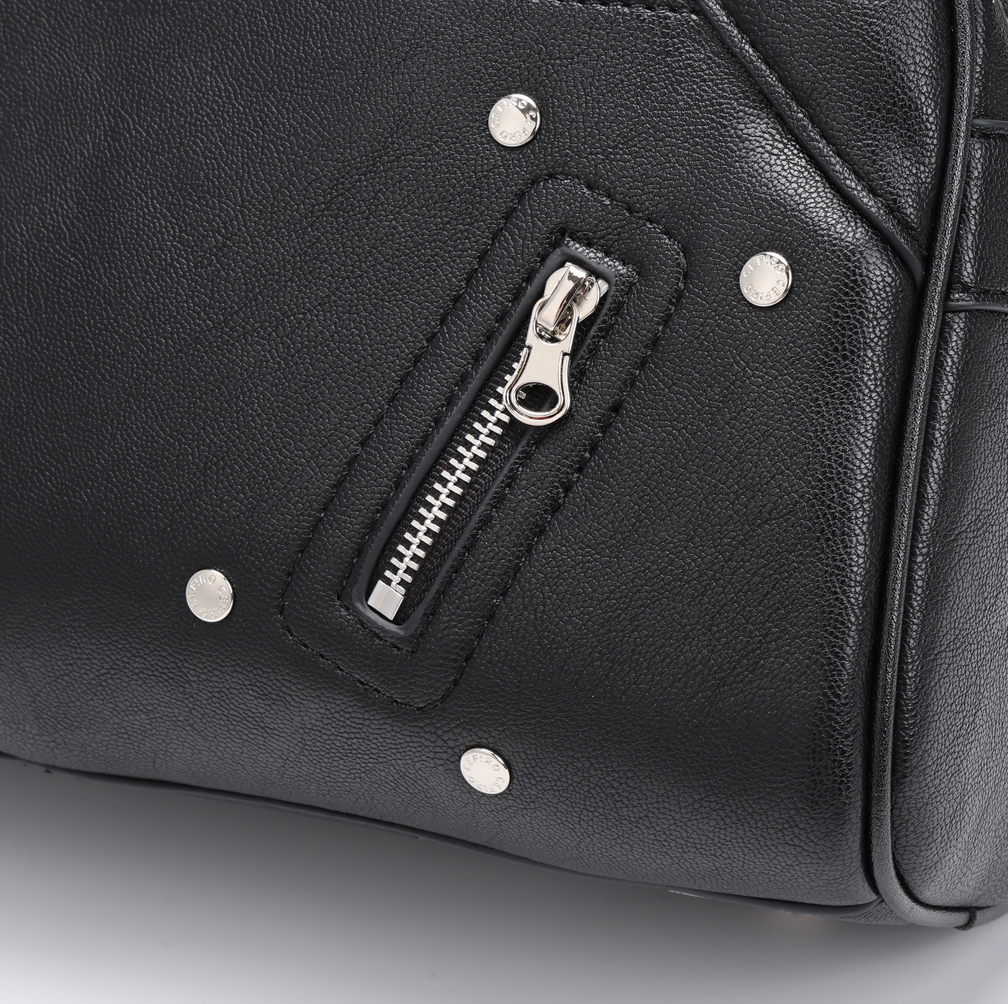 CEFIRO Moto Studded Shoulder Bag – Black Vegan Leather Crossbody Bag