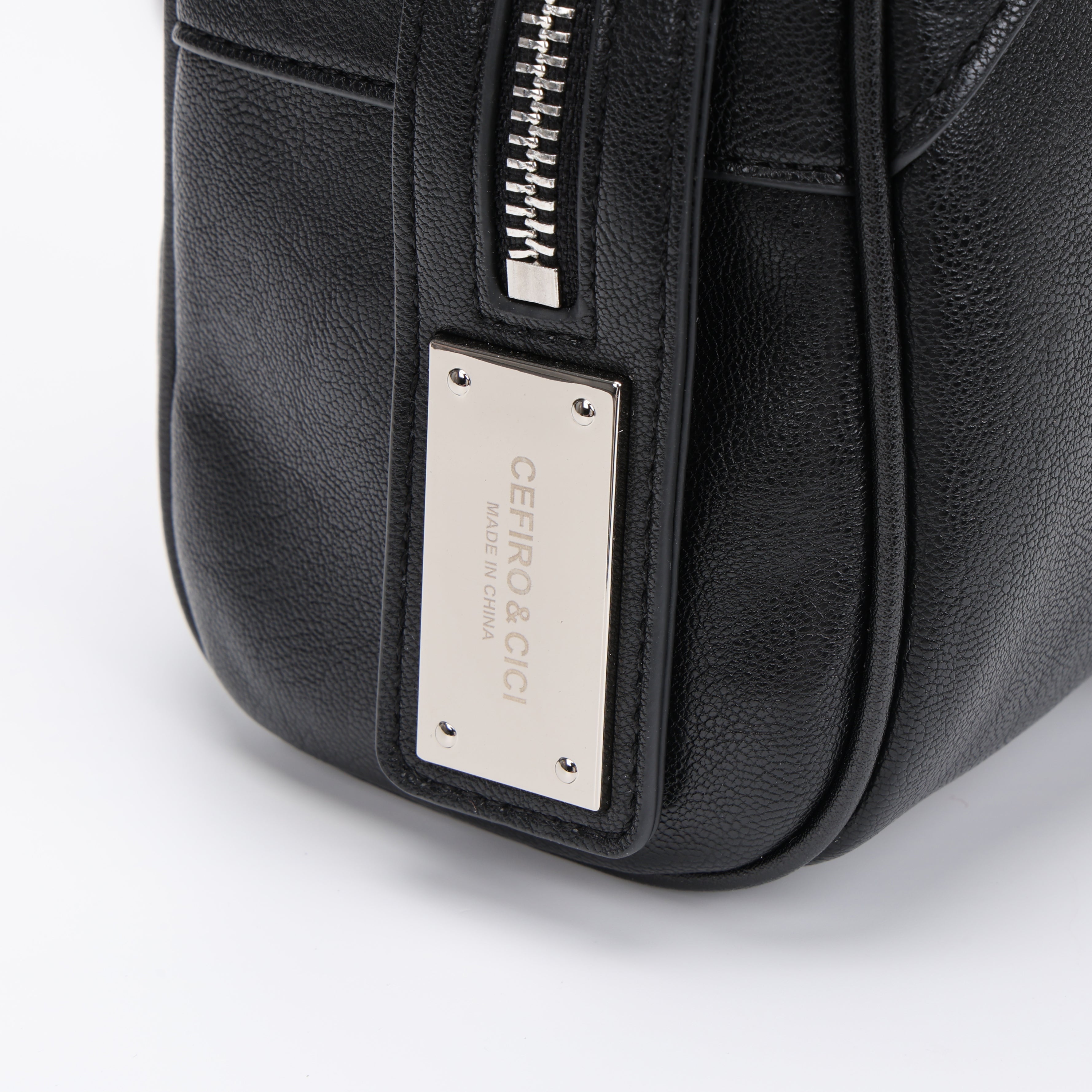 CEFIRO Moto Studded Shoulder Bag – Black Vegan Leather Crossbody Bag