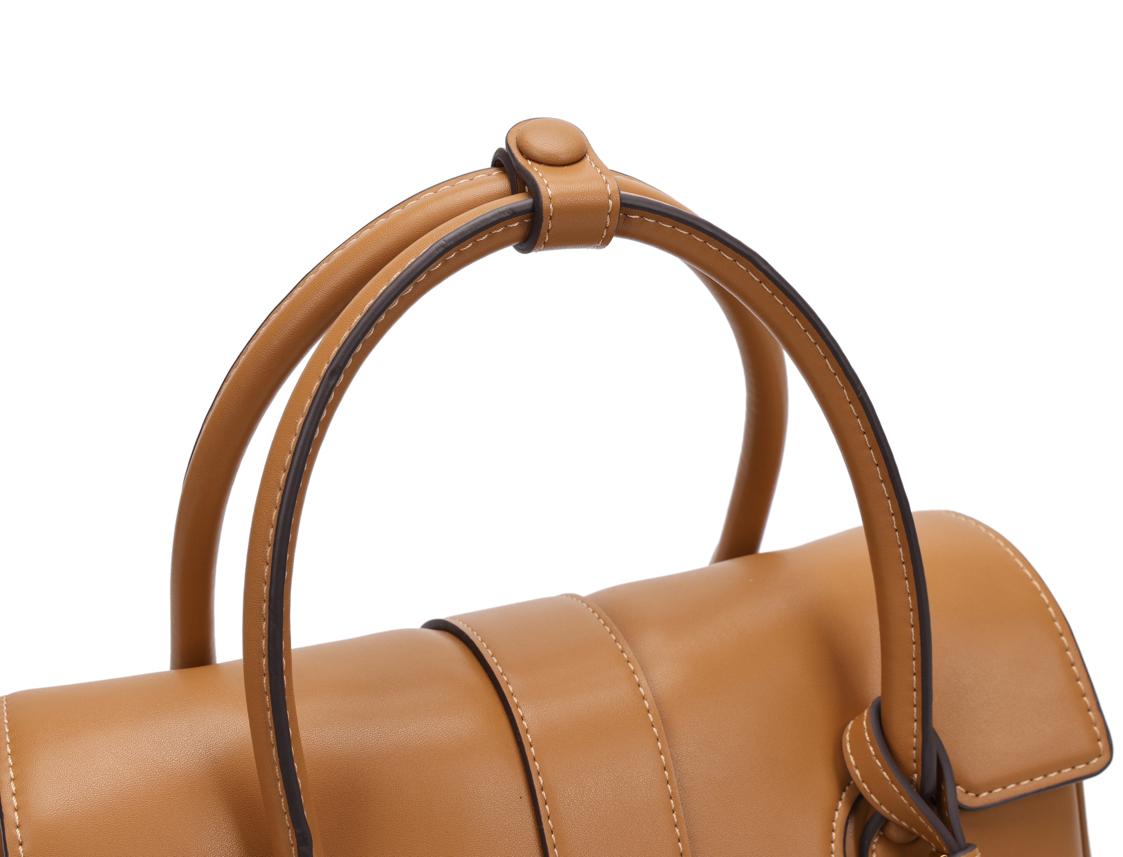 CEFIRO Structured Top Handle Bag – Brown Vegan Leather Shoulder Tote with Card Holder Charm