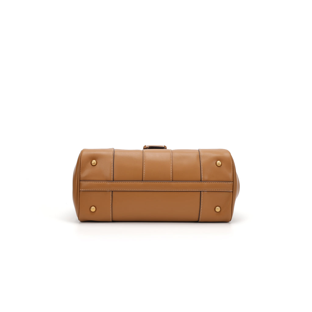 CEFIRO Structured Top Handle Bag – Brown Vegan Leather Shoulder Tote with Card Holder Charm