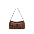 CEFIRO Vintage Dual-Pocket Shoulder Bag – Brown Vegan Leather Crossbody Bag