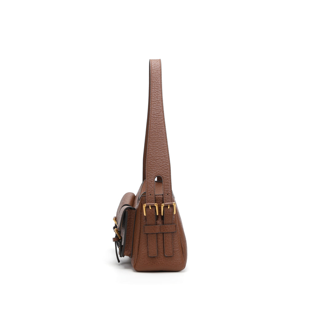 CEFIRO Vintage Dual-Pocket Shoulder Bag – Brown Vegan Leather Crossbody Bag