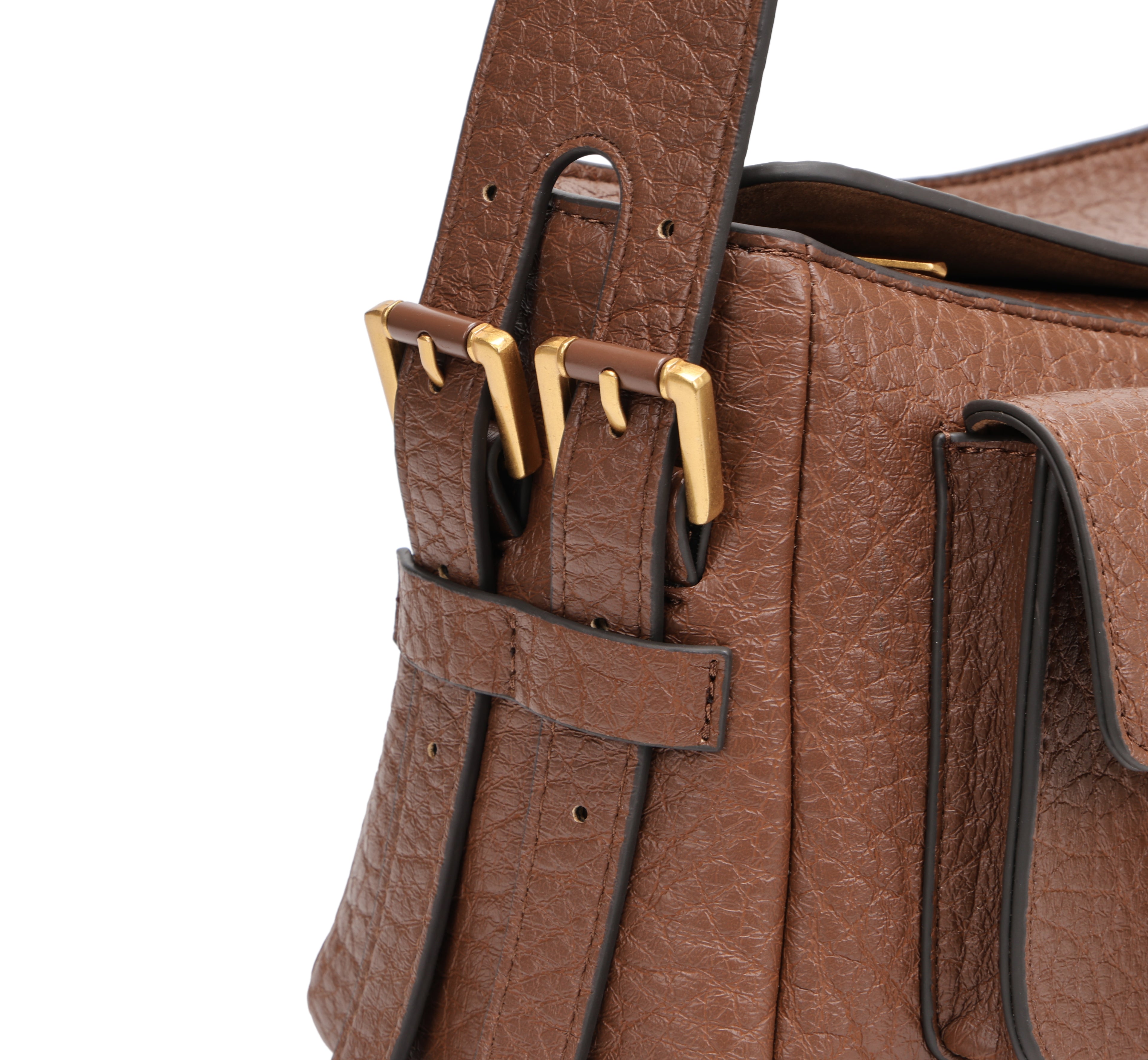 CEFIRO Vintage Dual-Pocket Shoulder Bag – Brown Vegan Leather Crossbody Bag