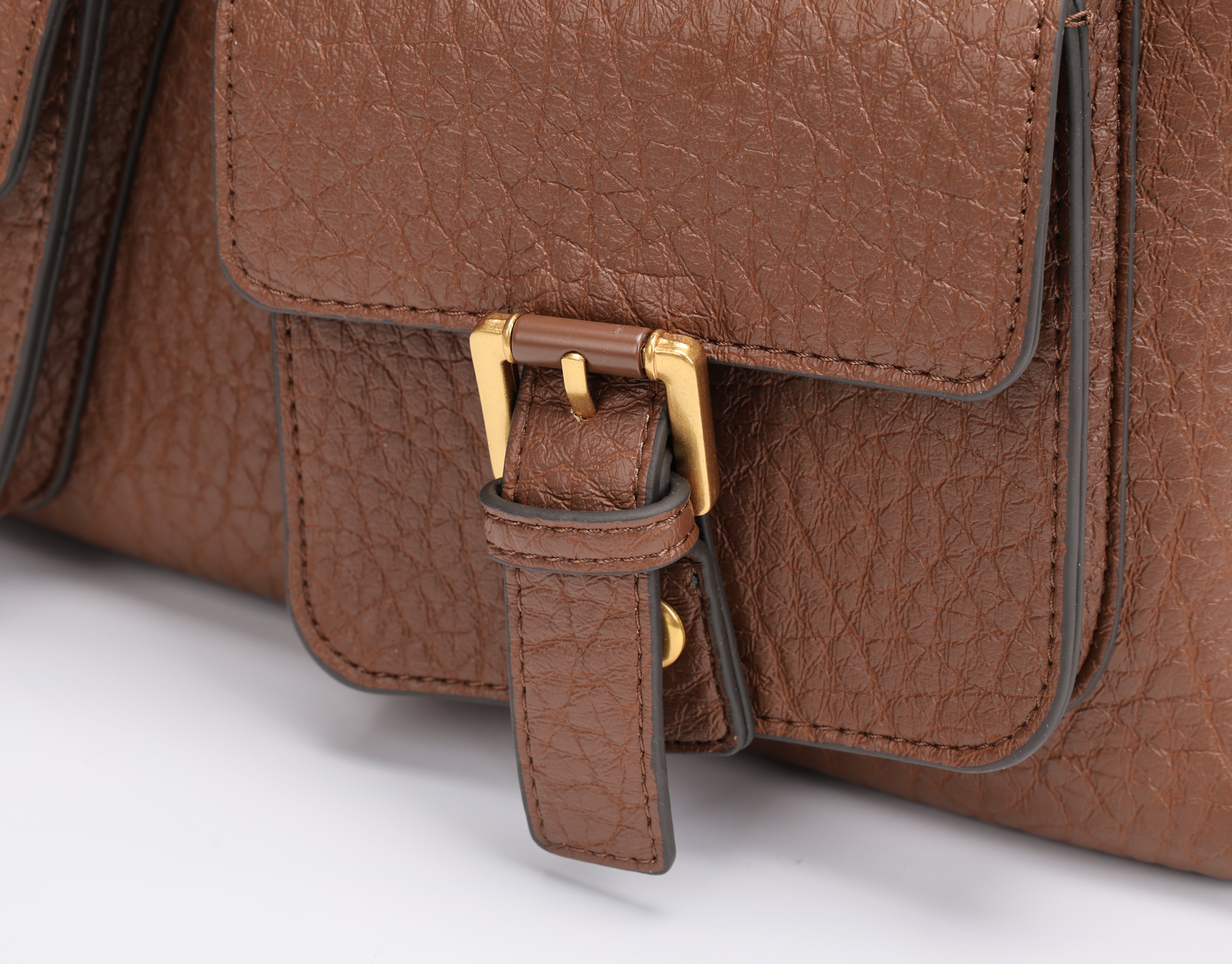 CEFIRO Vintage Dual-Pocket Shoulder Bag – Brown Vegan Leather Crossbody Bag
