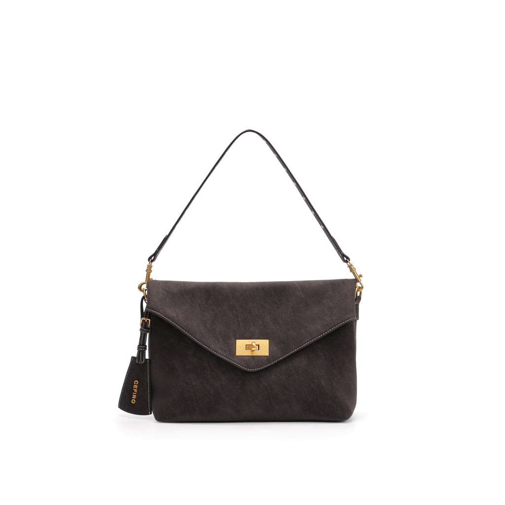 CEFIRO Envelope Shoulder Bag – Brown Vegan Leather Crossbody Clutch Bag