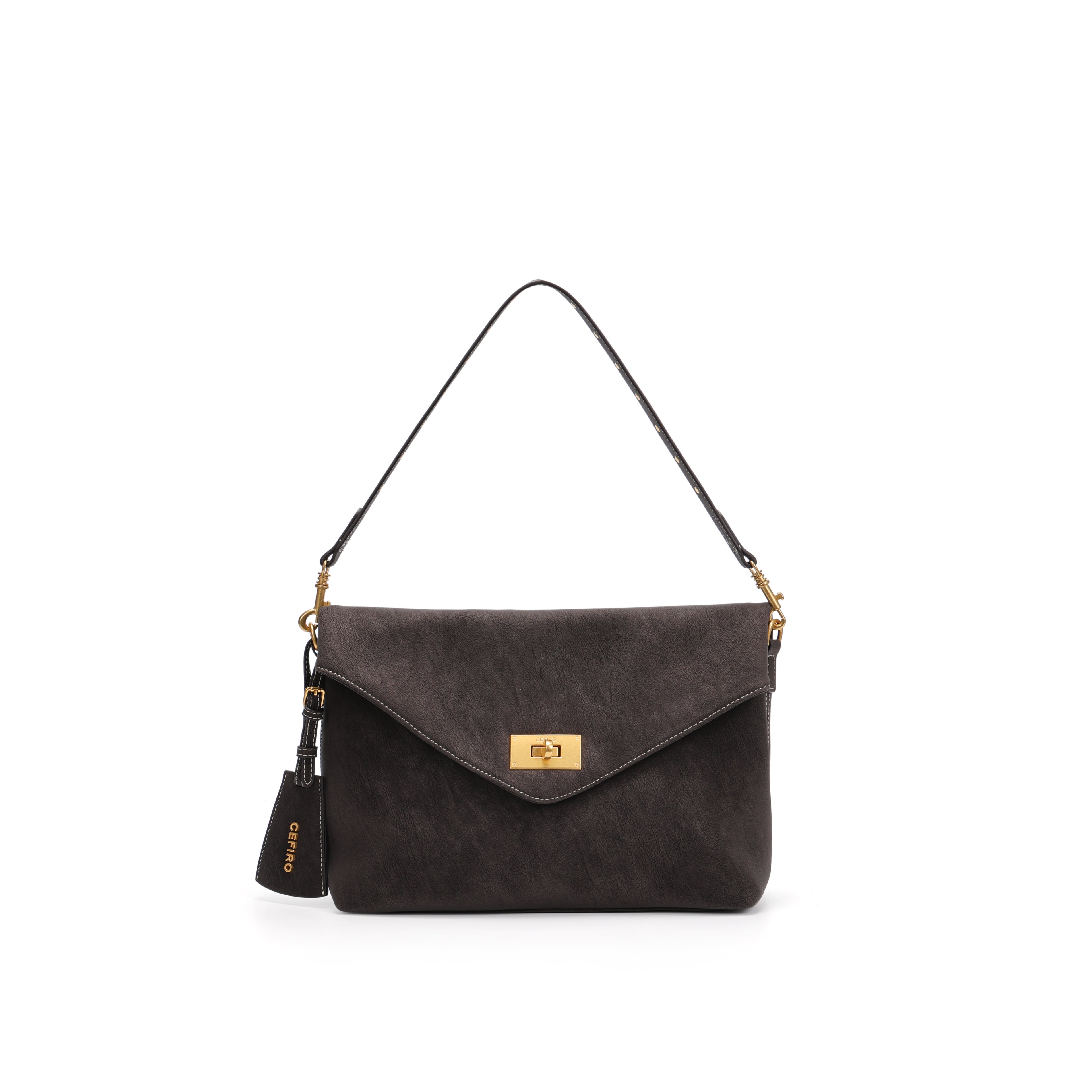 CEFIRO Envelope Shoulder Bag – Brown Vegan Leather Crossbody Clutch Bag