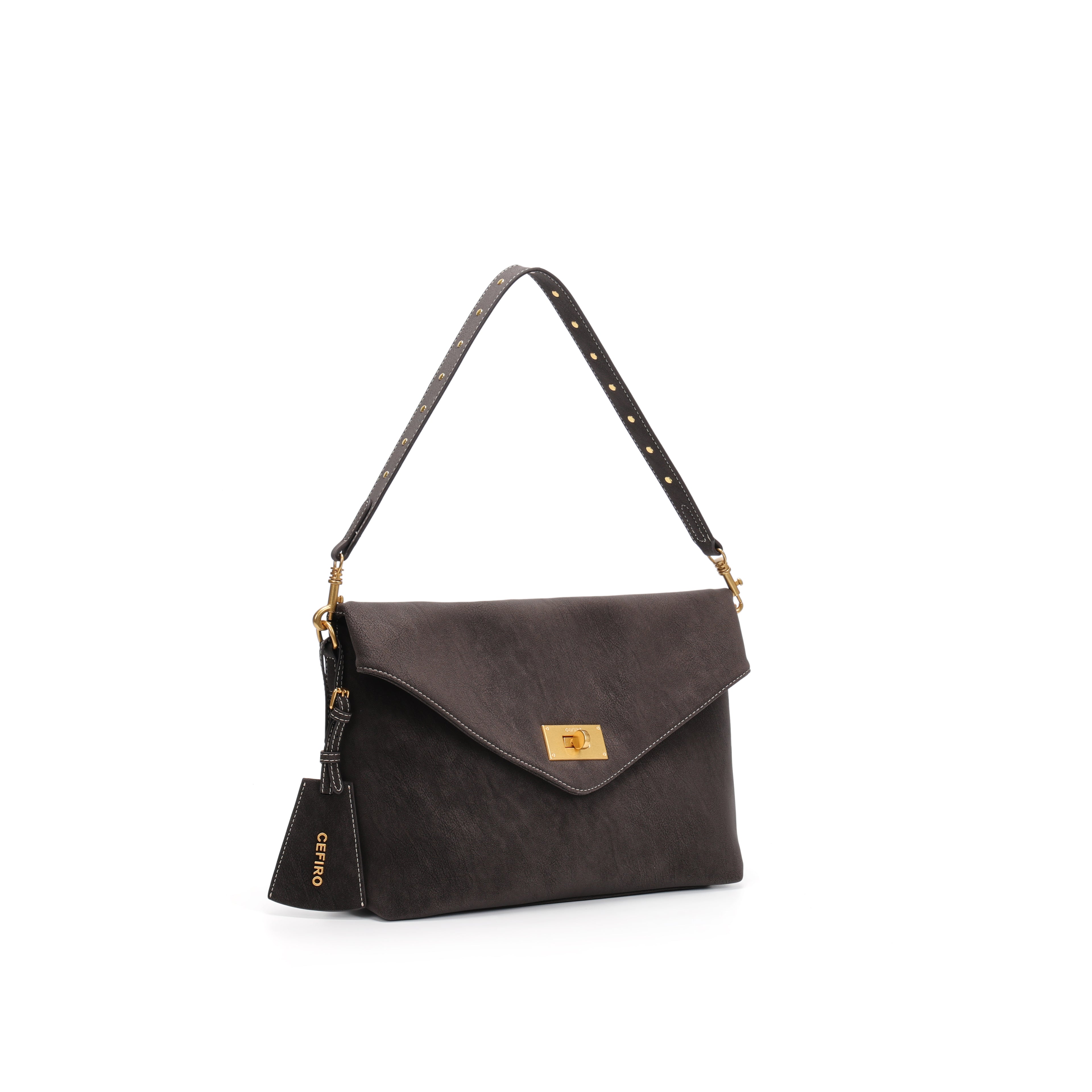 CEFIRO Envelope Shoulder Bag – Brown Vegan Leather Crossbody Clutch Bag