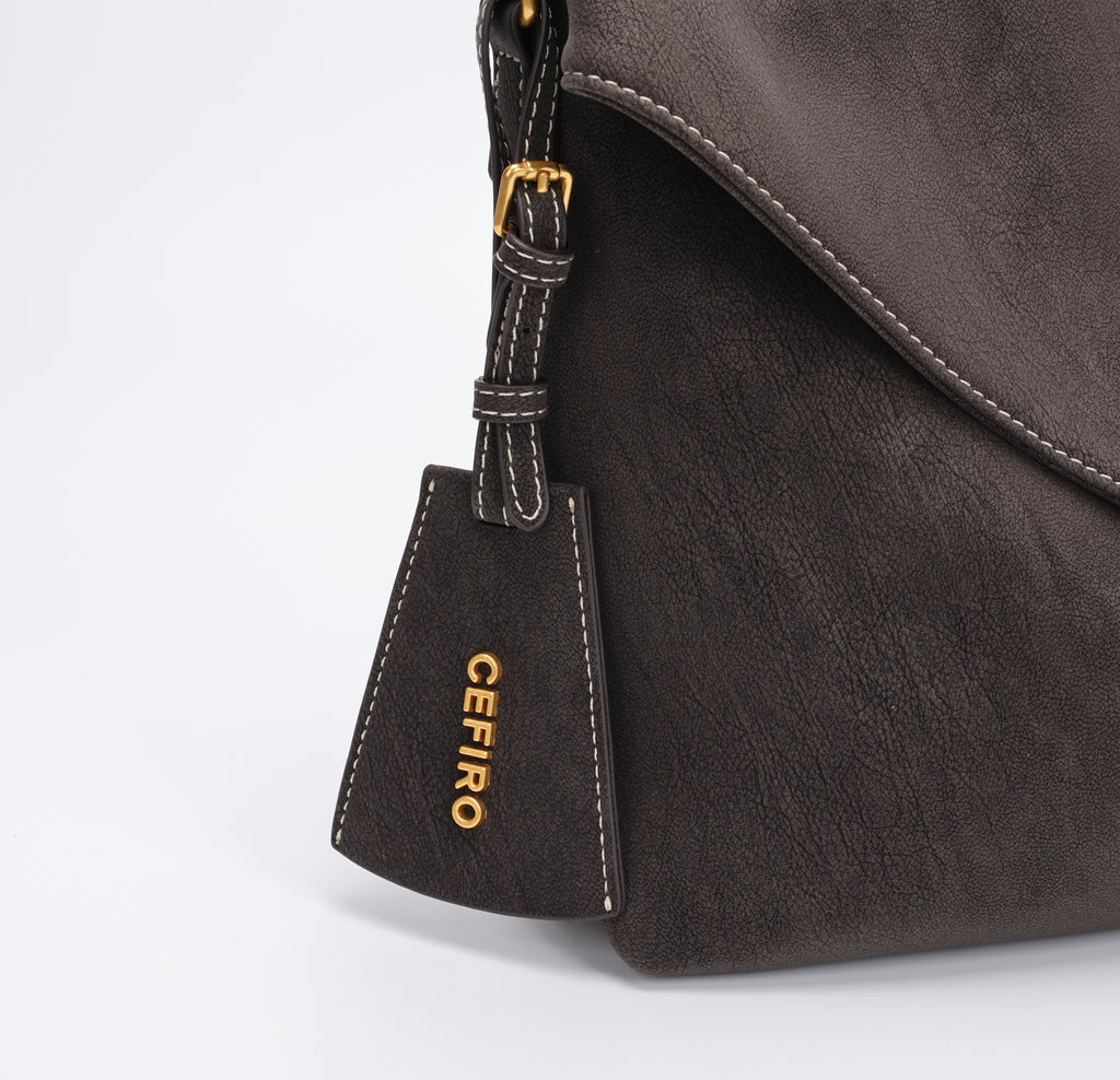 CEFIRO Envelope Shoulder Bag – Brown Vegan Leather Crossbody Clutch Bag