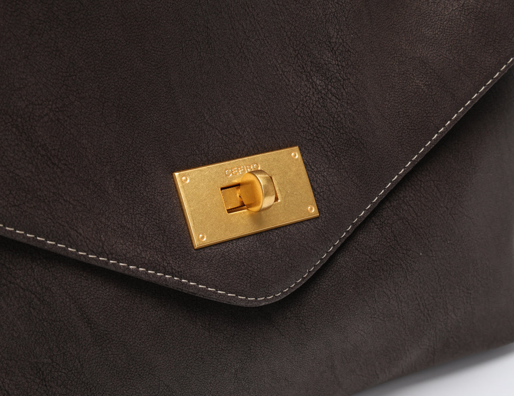 CEFIRO Envelope Shoulder Bag – Brown Vegan Leather Crossbody Clutch Bag