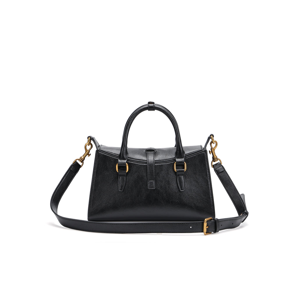 Elegant Structured Leather Shoulder Bag for Women – Top Handle & Crossbody Handbag with Gold Hardware