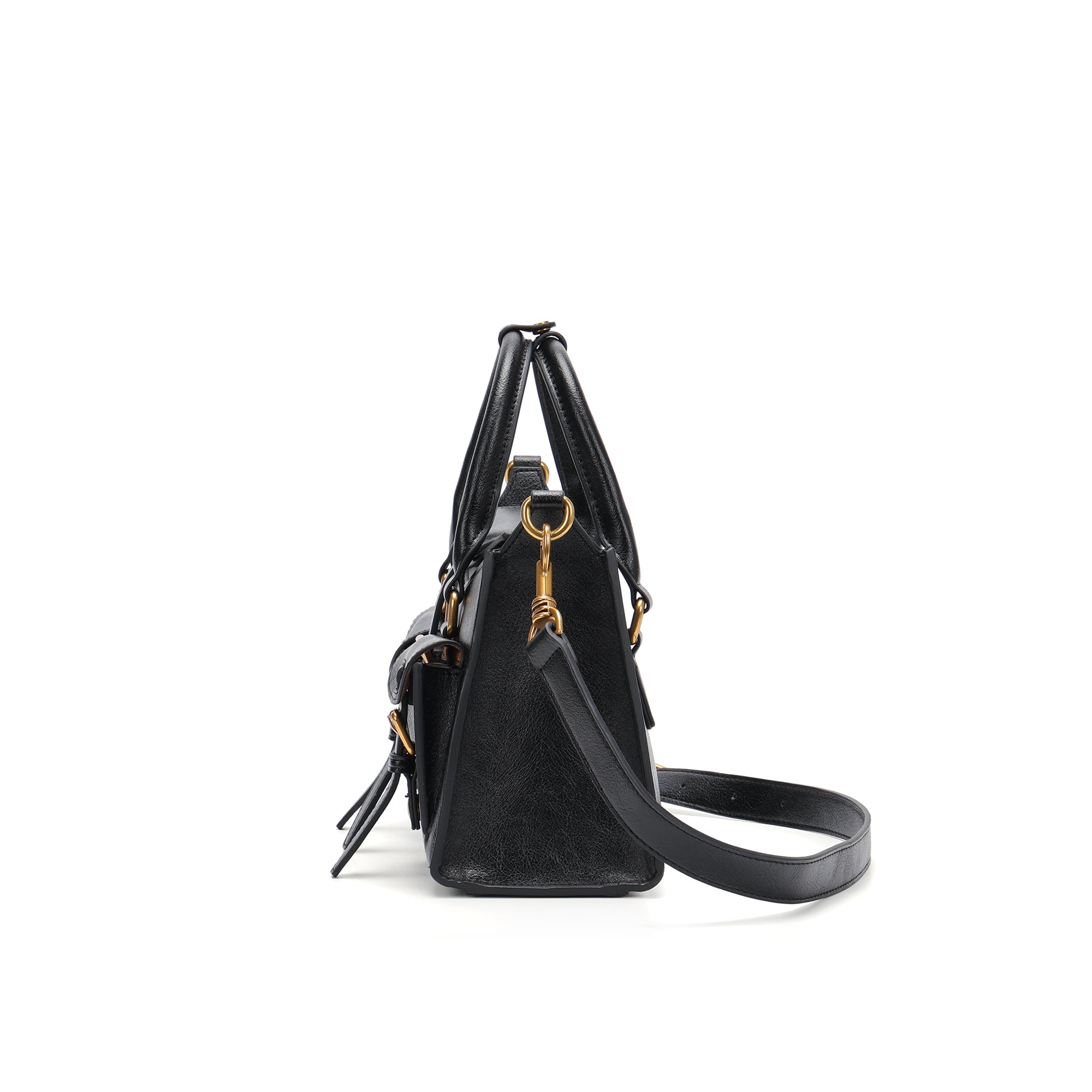 Elegant Structured Leather Shoulder Bag for Women – Top Handle & Crossbody Handbag with Gold Hardware