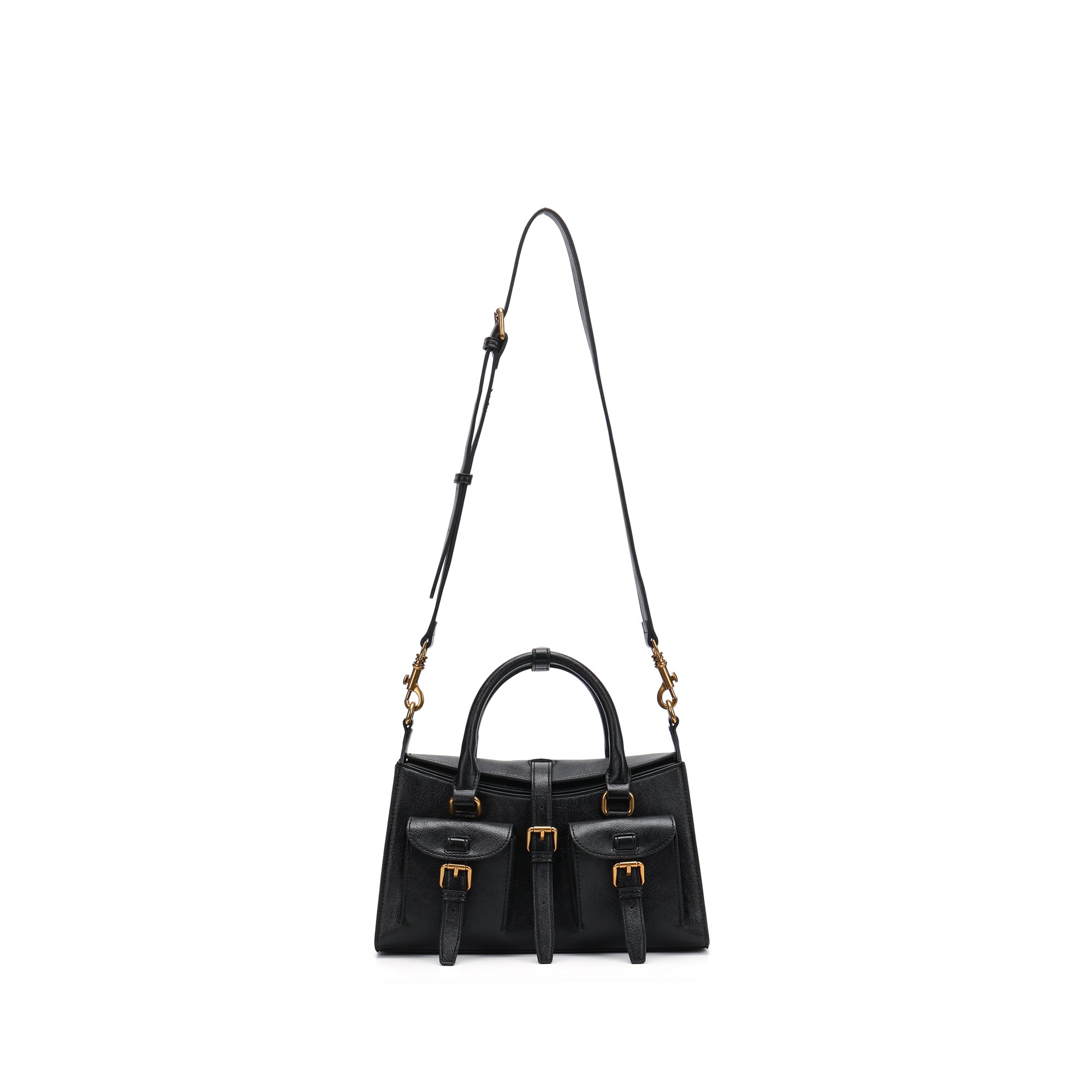 Elegant Structured Leather Shoulder Bag for Women – Top Handle & Crossbody Handbag with Gold Hardware