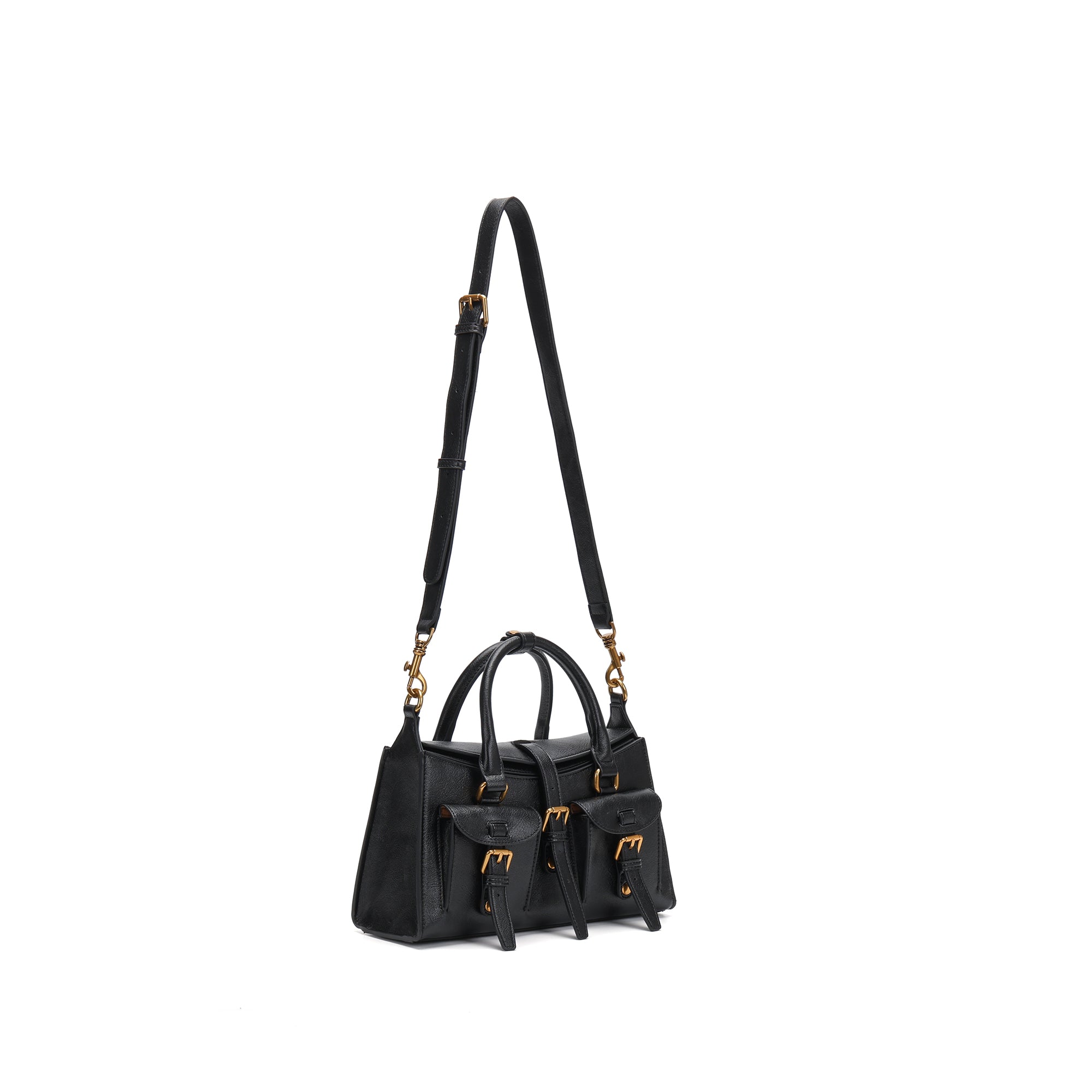 Elegant Structured Leather Shoulder Bag for Women – Top Handle & Crossbody Handbag with Gold Hardware