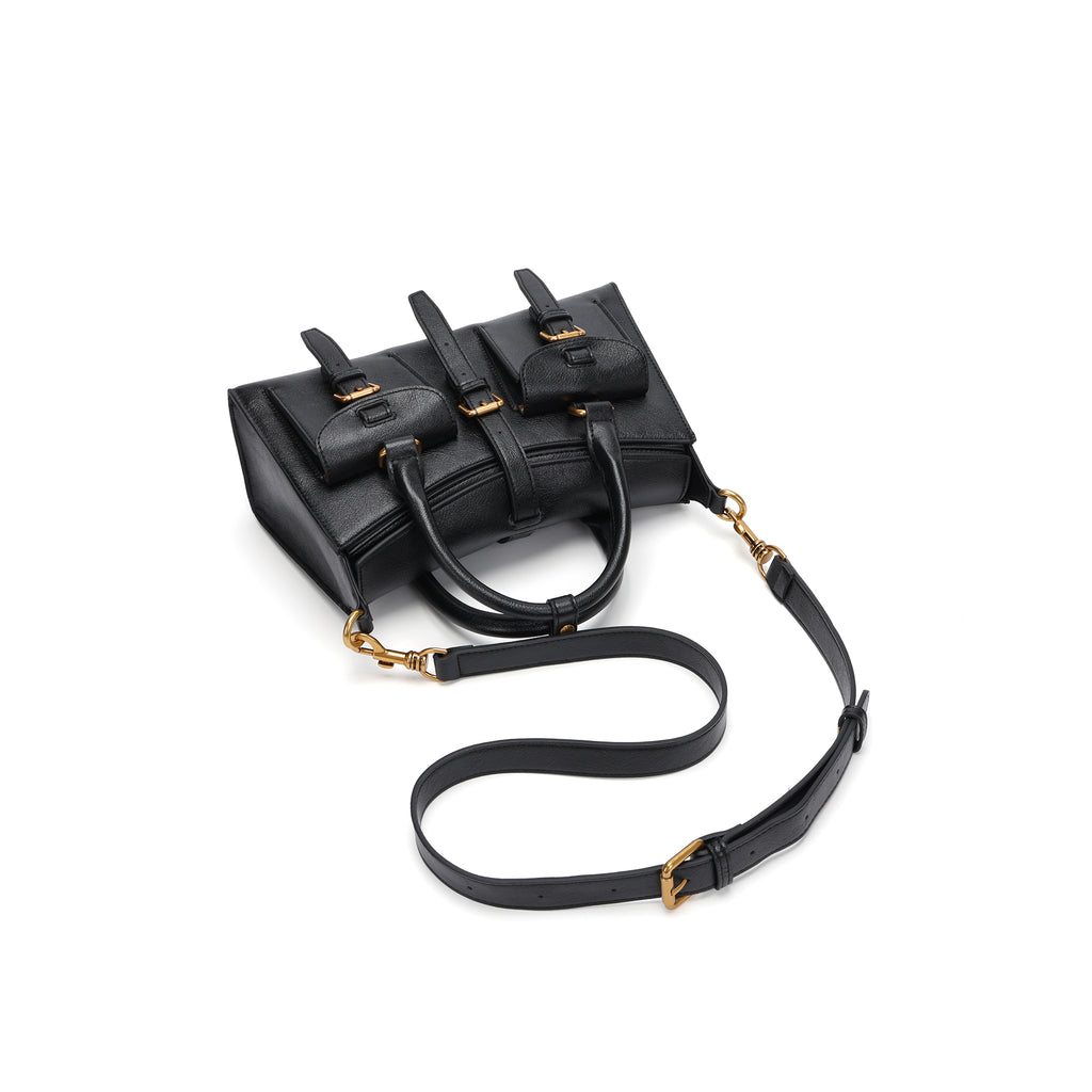 Elegant Structured Leather Shoulder Bag for Women – Top Handle & Crossbody Handbag with Gold Hardware