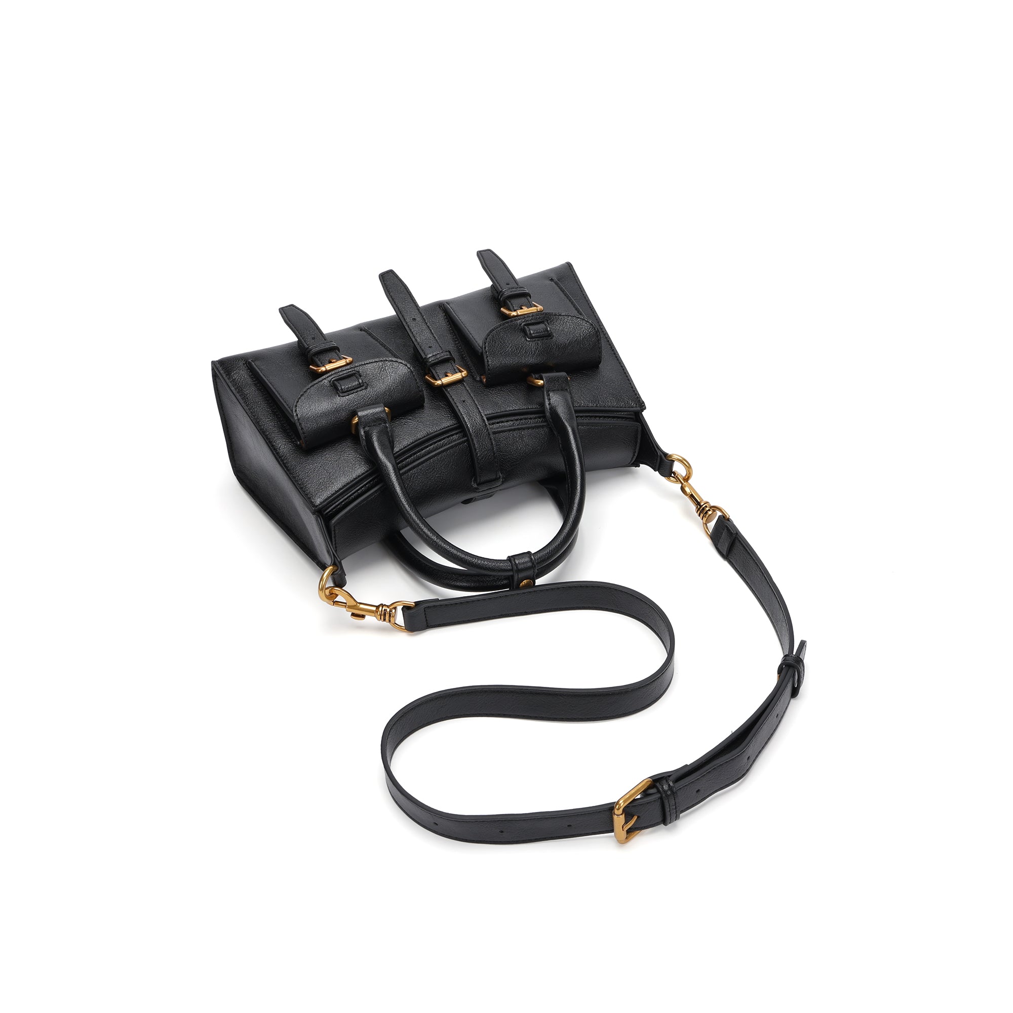 Elegant Structured Leather Shoulder Bag for Women – Top Handle & Crossbody Handbag with Gold Hardware